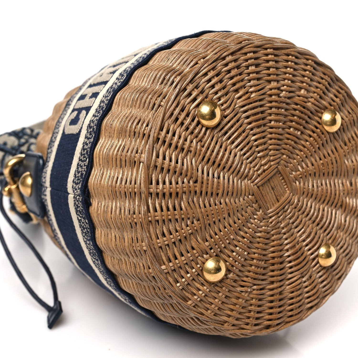 Christian Dior Wicker Oblique Drawstring Bucket Bag Blue 9 of 10