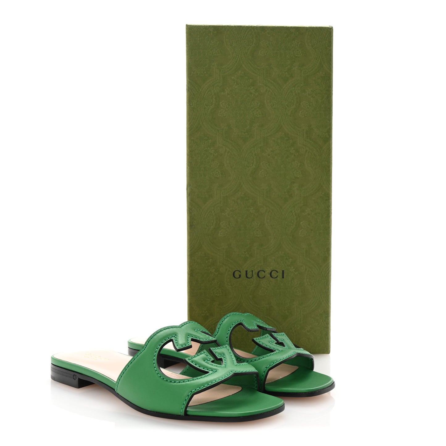 Cosmos Softy Calfskin Interlocking G Cut Out Slide Sandals 35 New Shamarock