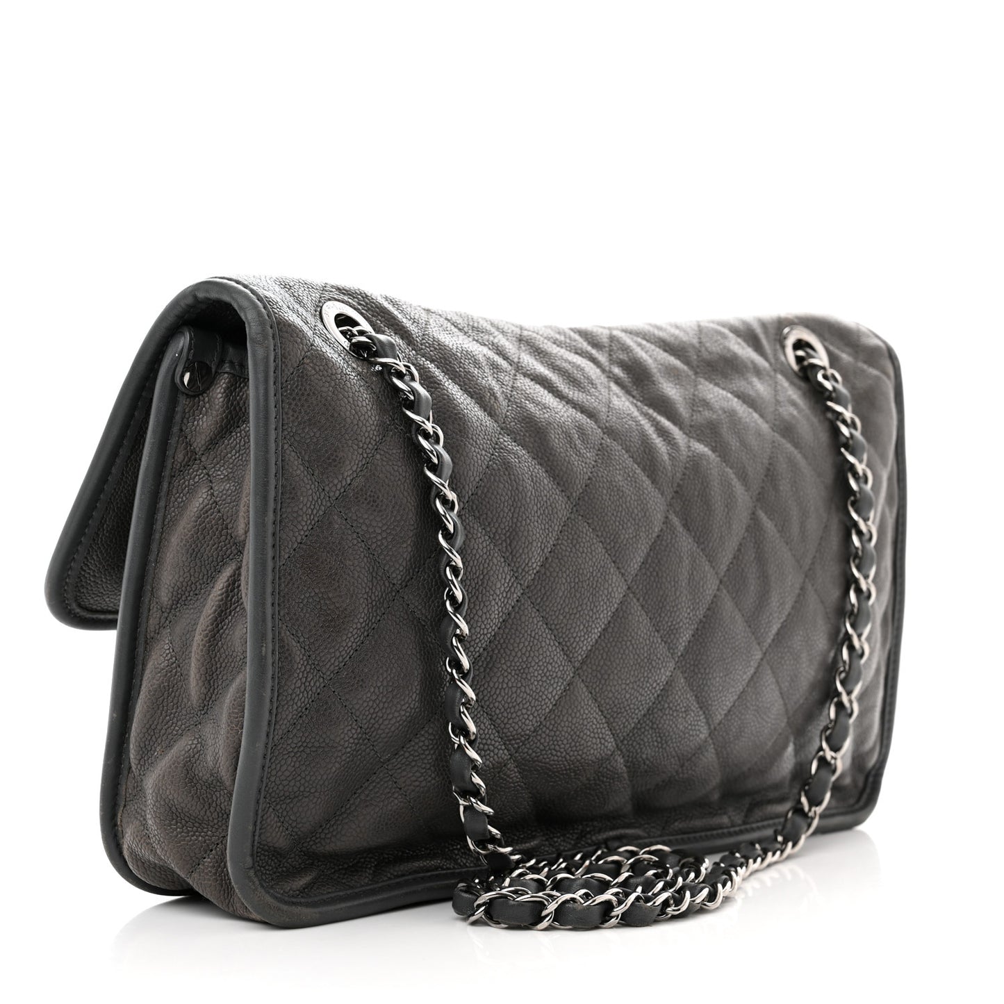 Caviar Quilted Large French Riviera Flap Dark Grey