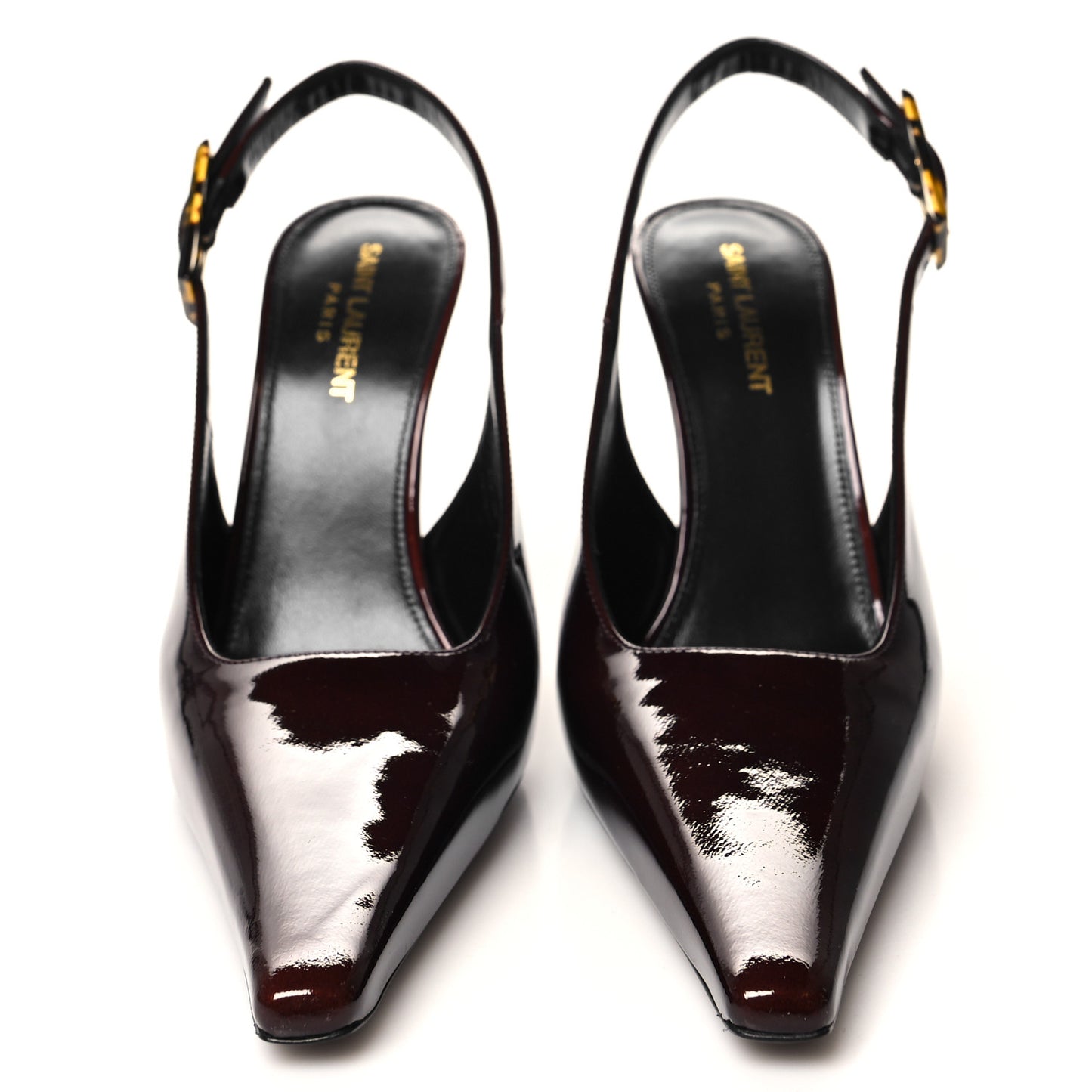 Patent Calfskin Dune Slingback Pumps 40 Wood