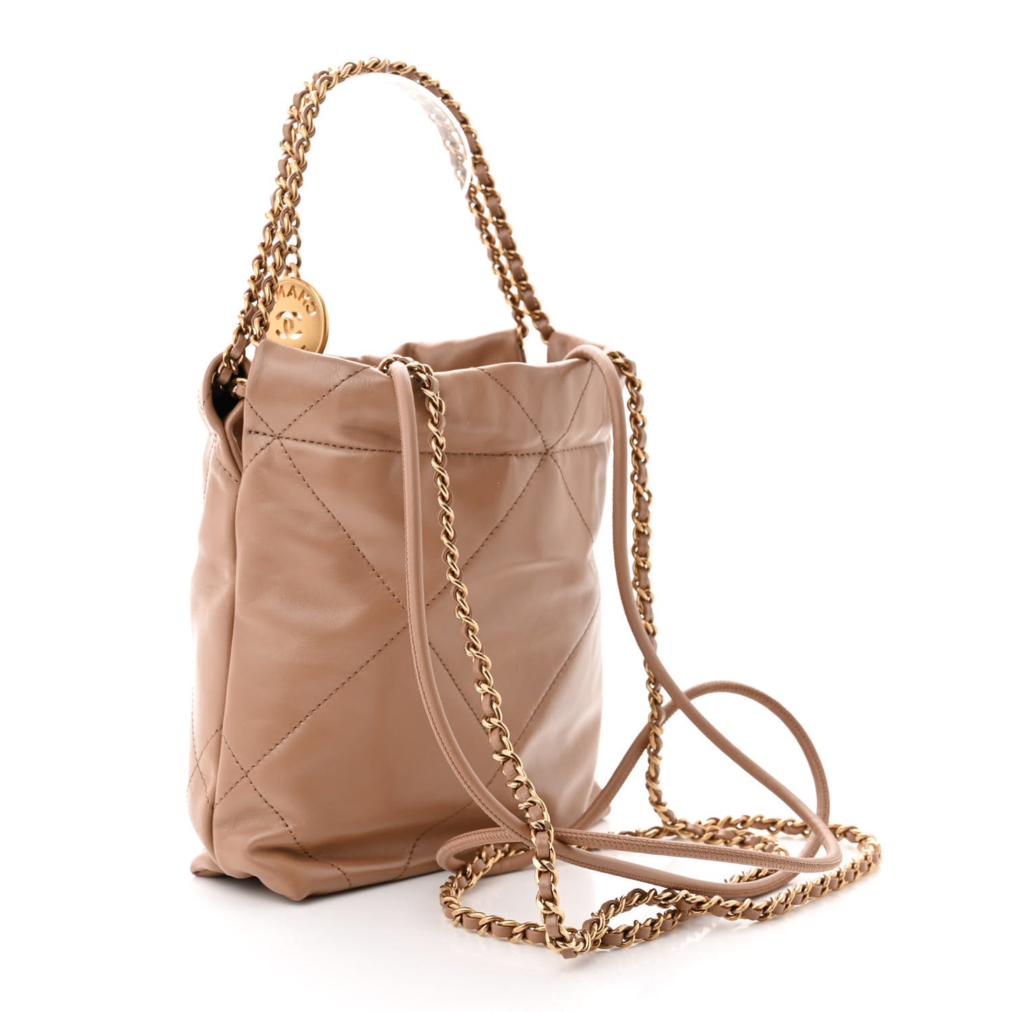 Shiny Calfskin Quilted Mini Chanel 22 Dark Beige