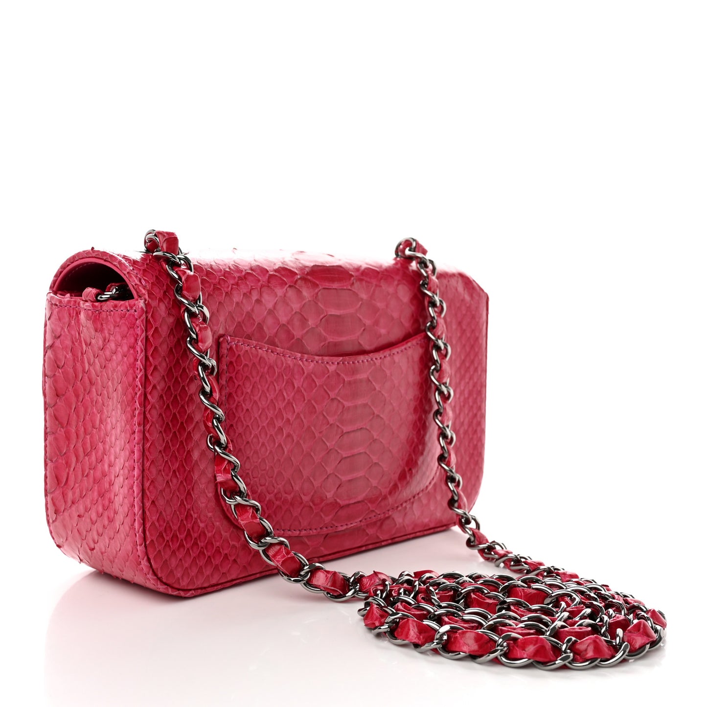 Snakeskin Mini Rectangular Flap Dark Pink