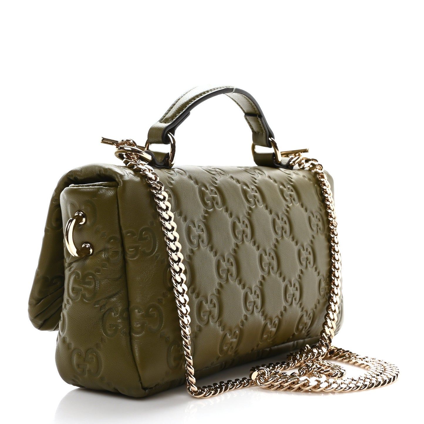 Lambskin Embossed Mini GG Milano Top Handle Shoulder Bag Green