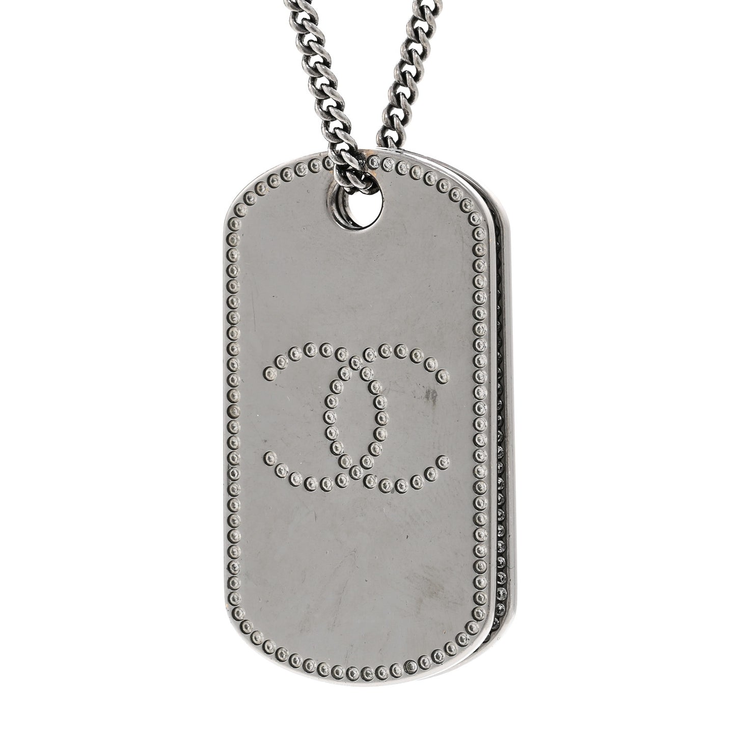 Metal Crystal Ruthenium Dog Tag Charm Necklace Black