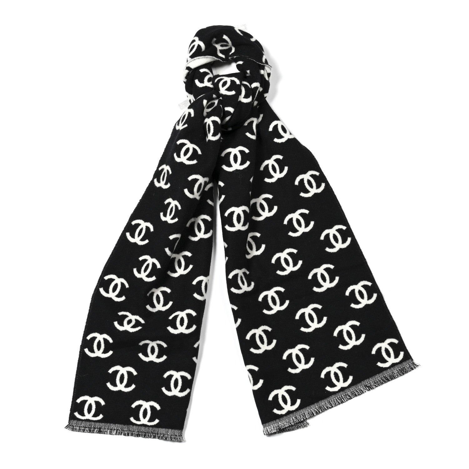 Chanel Wool Cashmere CC Scarf Black White 1758805 – FASHIONPHILE