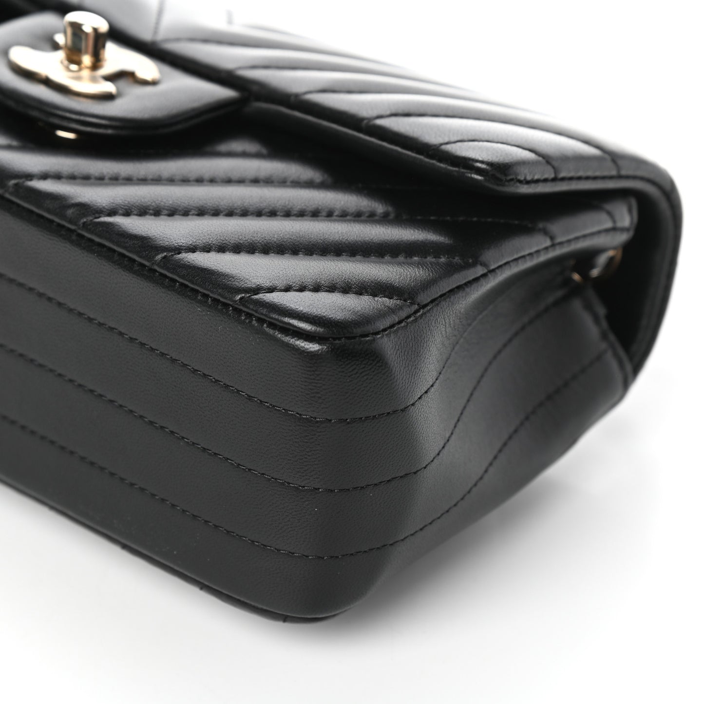 Lambskin Chevron Quilted Mini Rectangular Flap Black