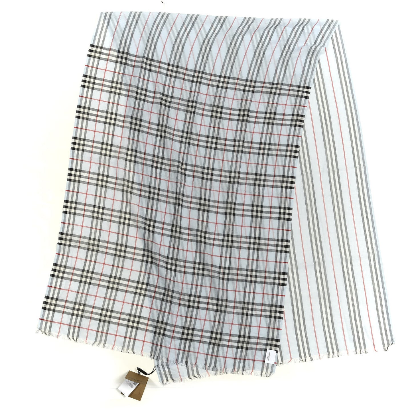 Wool Silk Gauze Vintage Check Scarf Light Blue