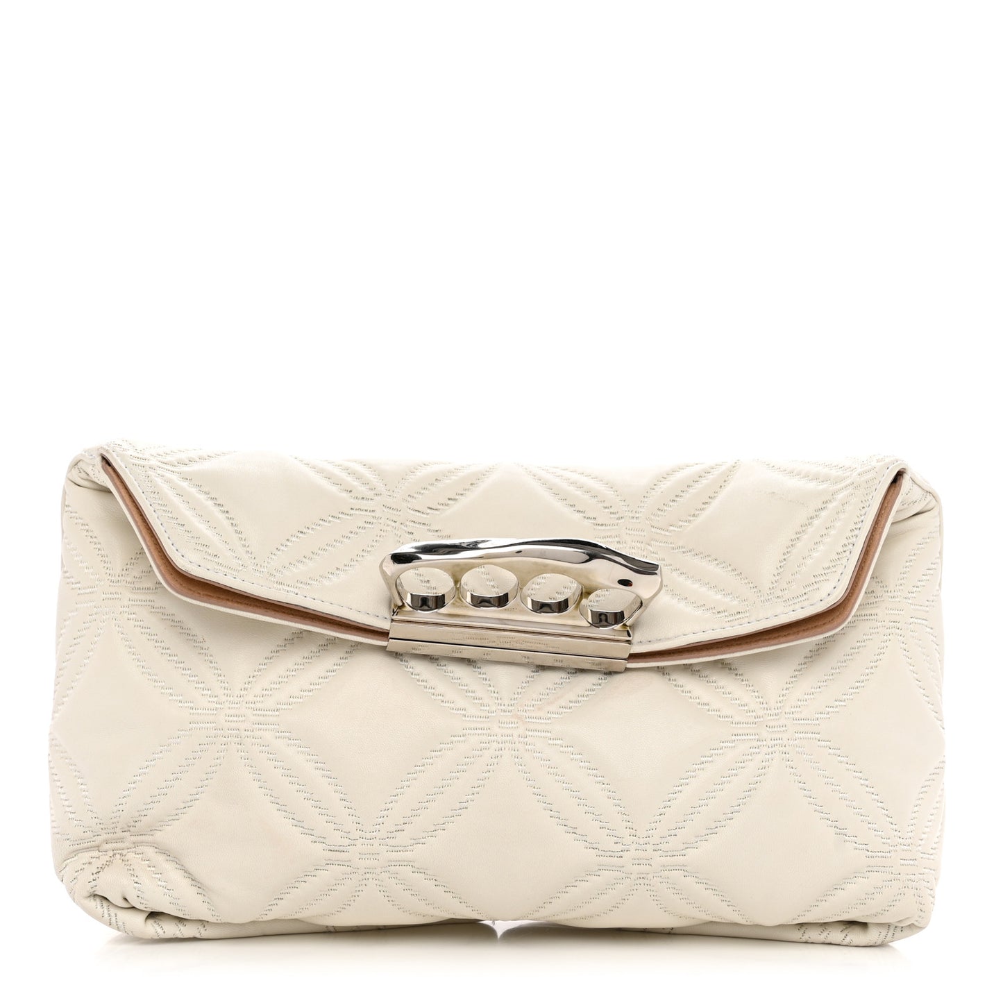 Nappa Quilted Skull Four Ring Clutch White