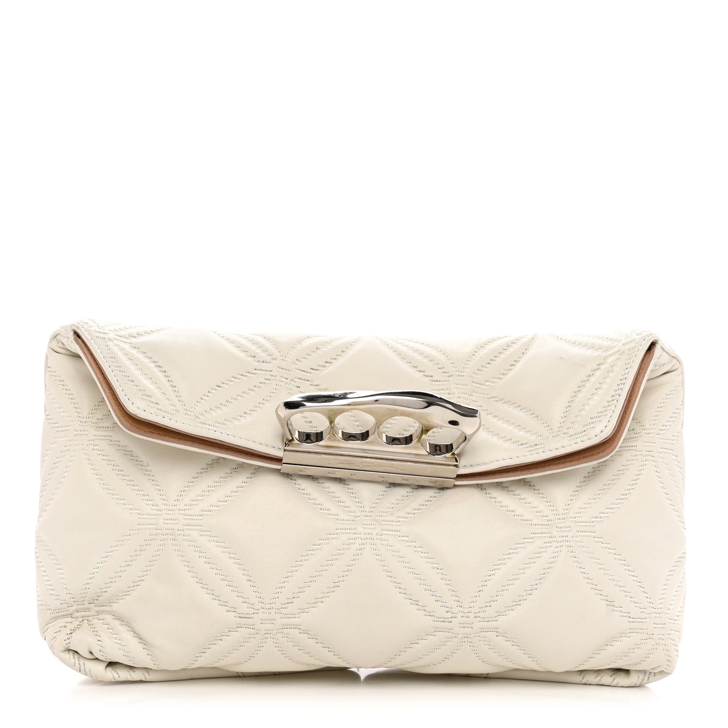 Alexander McQueen Nappa Quilted Skull Four Ring Clutch White 1 of 8