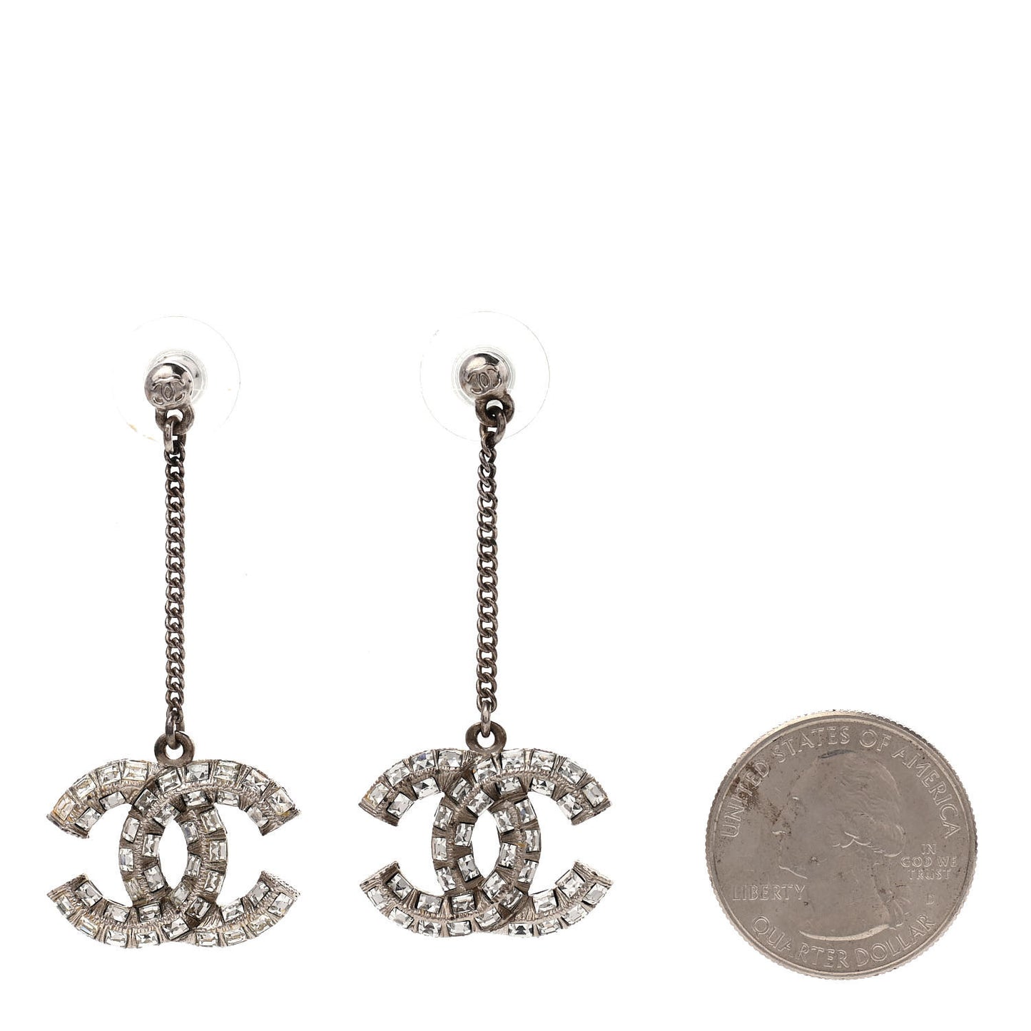 Baguette Crystal CC Drop Earrings Silver