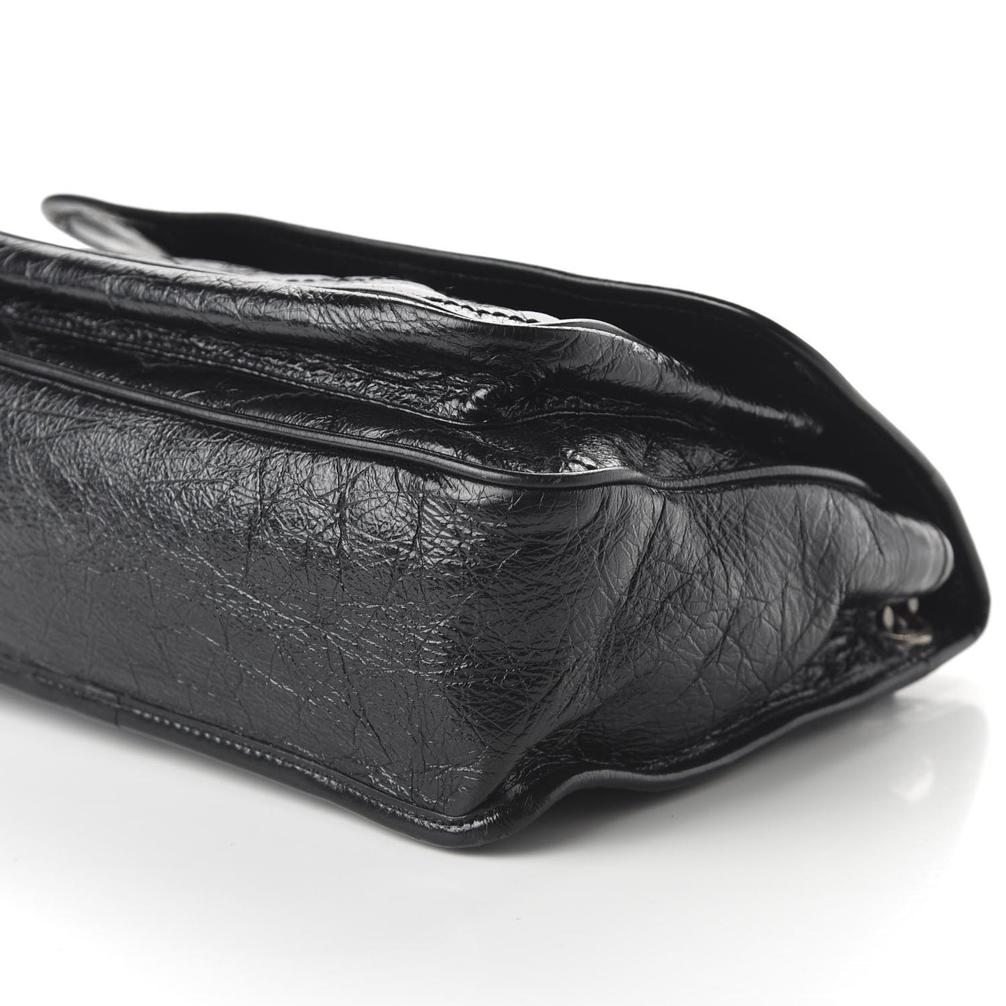 Crinkled Calfskin Matelasse Monogram Medium Niki Chain Satchel Black