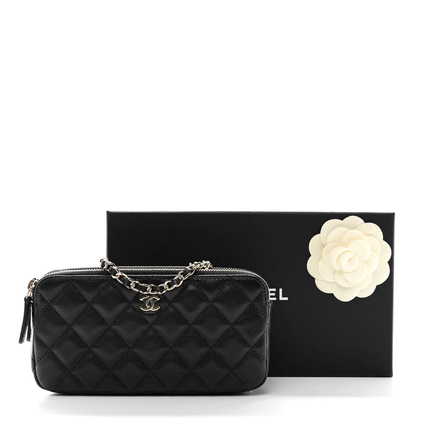 Caviar Quilted Small Clutch With Chain Black