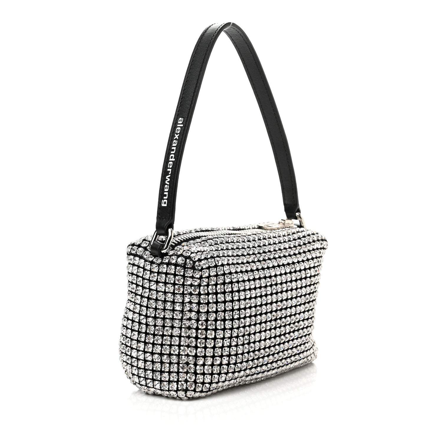 Mesh Crystal Rhinestone Mini Heiress Pouch Black Silver