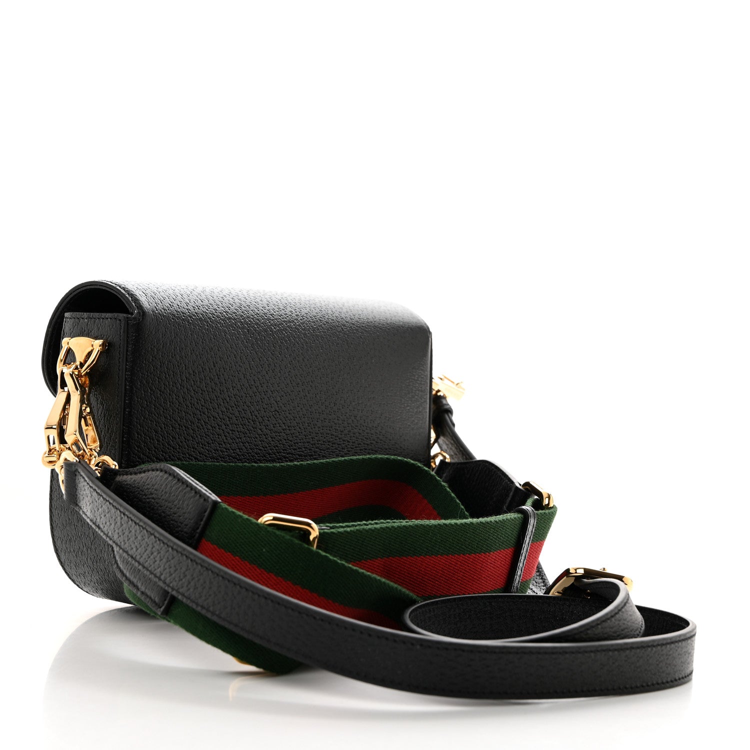 Gucci X ADIDAS Textured Dollar Calfskin Web Trefoil Mini Horsebit 1955 Shoulder Bag Black Off White 2 of 12