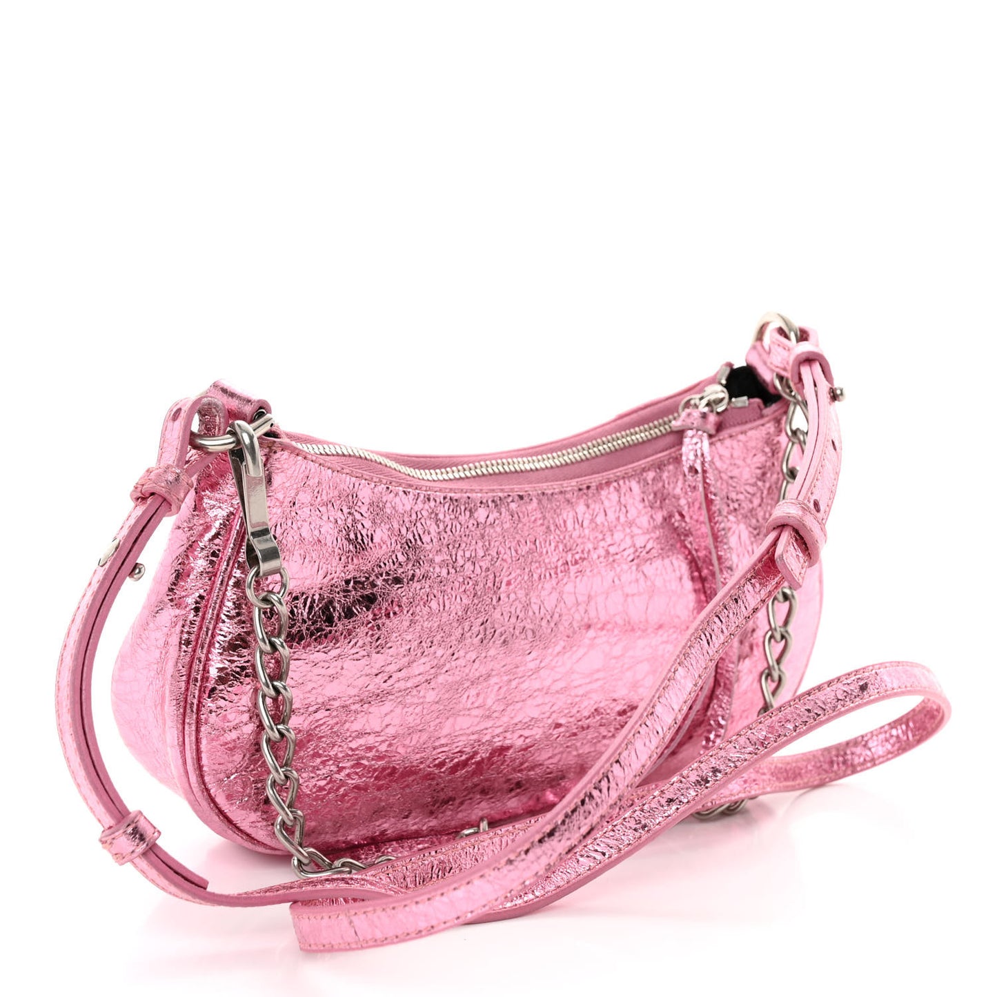 Metallic Agneau Arena Crystal Le Cagole Mini Purse With Chain Met Pink