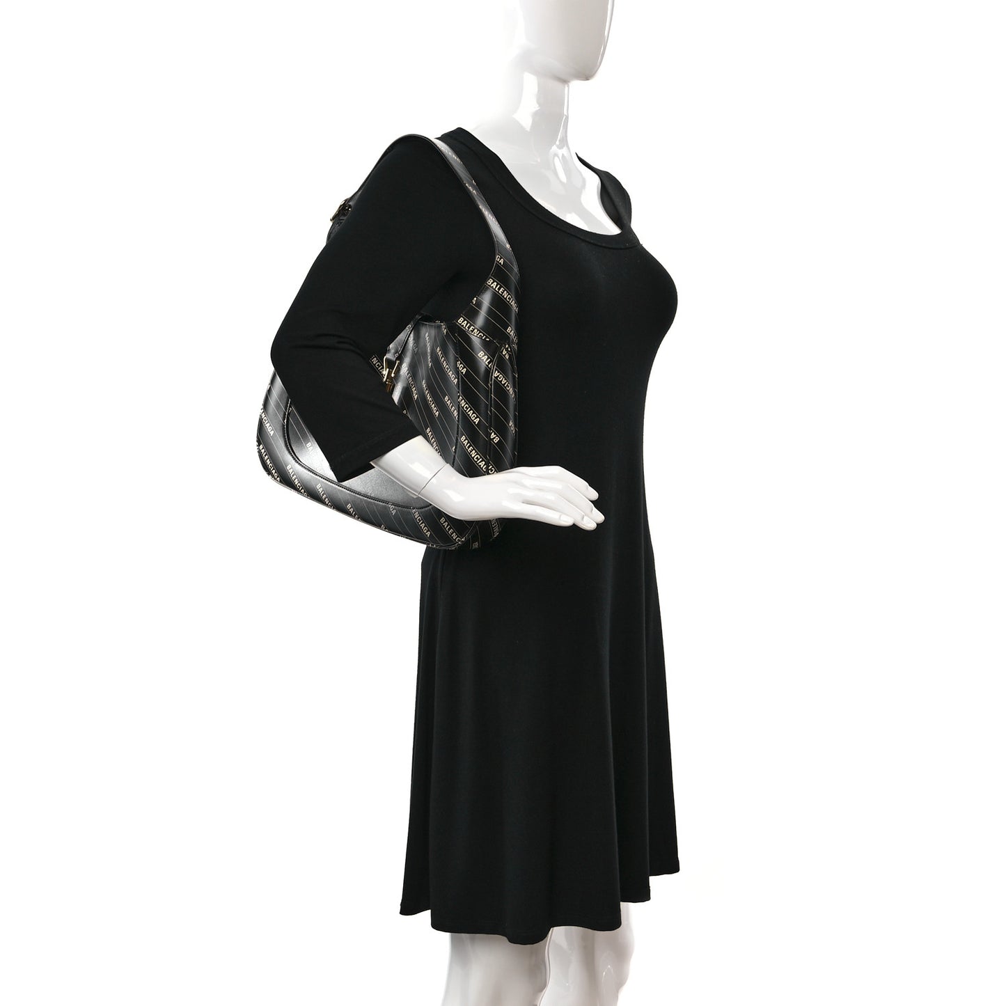 X BALENCIAGA Calfskin Logo Print Medium Jackie 1961 Hobo Black