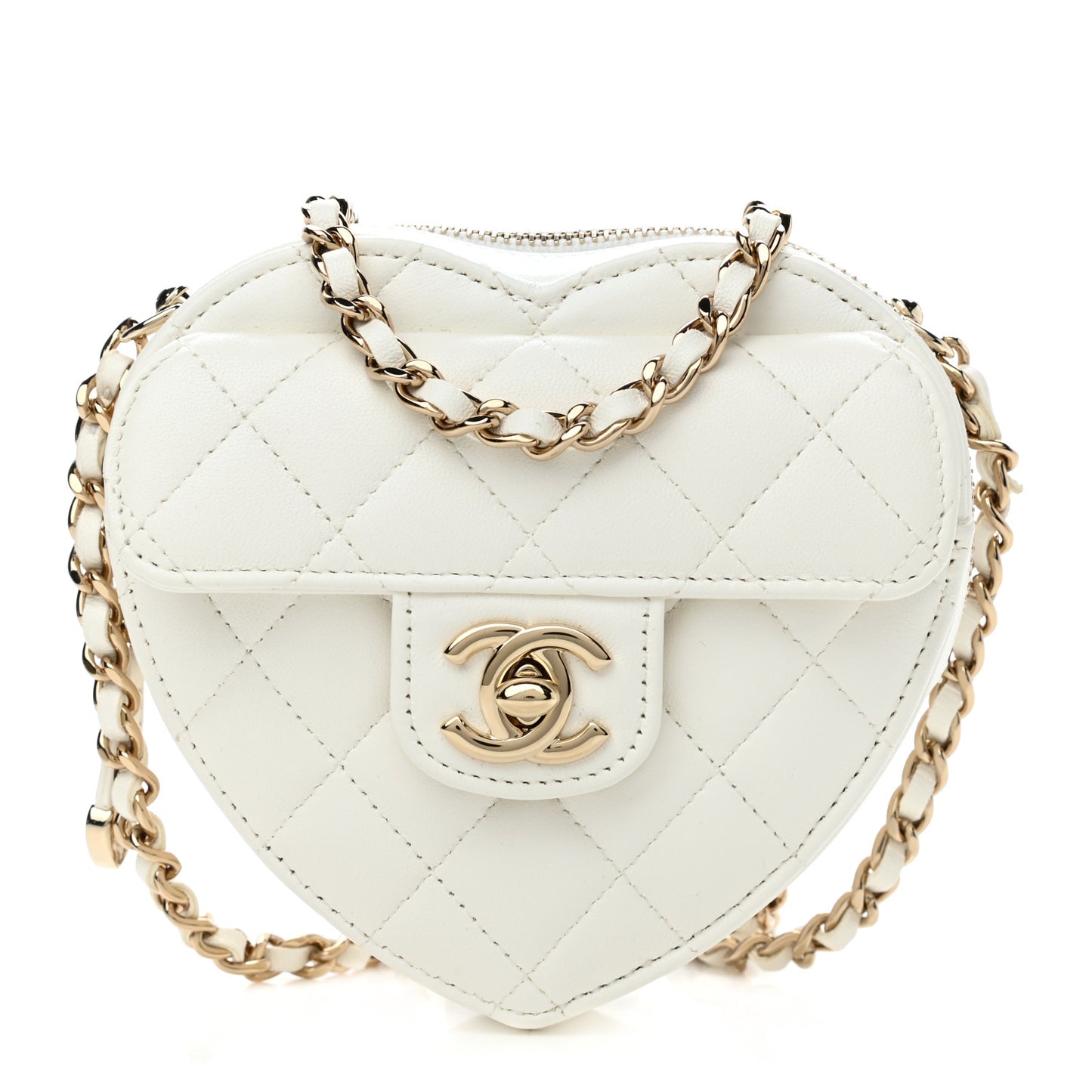Lambskin Quilted CC In Love Heart Clutch With Chain White