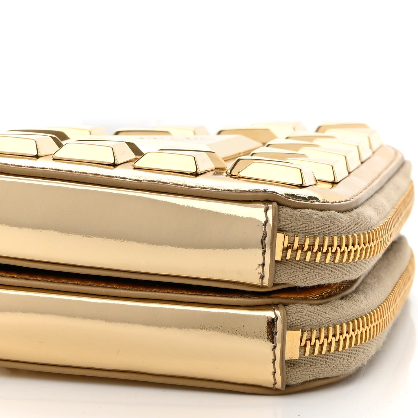 Metallic Vitello Studded Mini Triangle Crossbody Pouch Platino