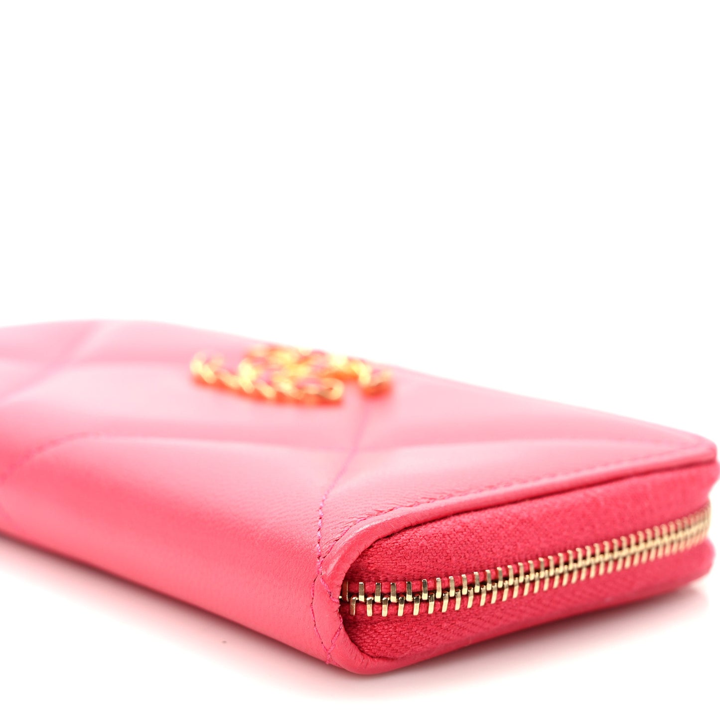 Goatskin Quilted Medium Chanel 19 Zipped Wallet Dark Pink