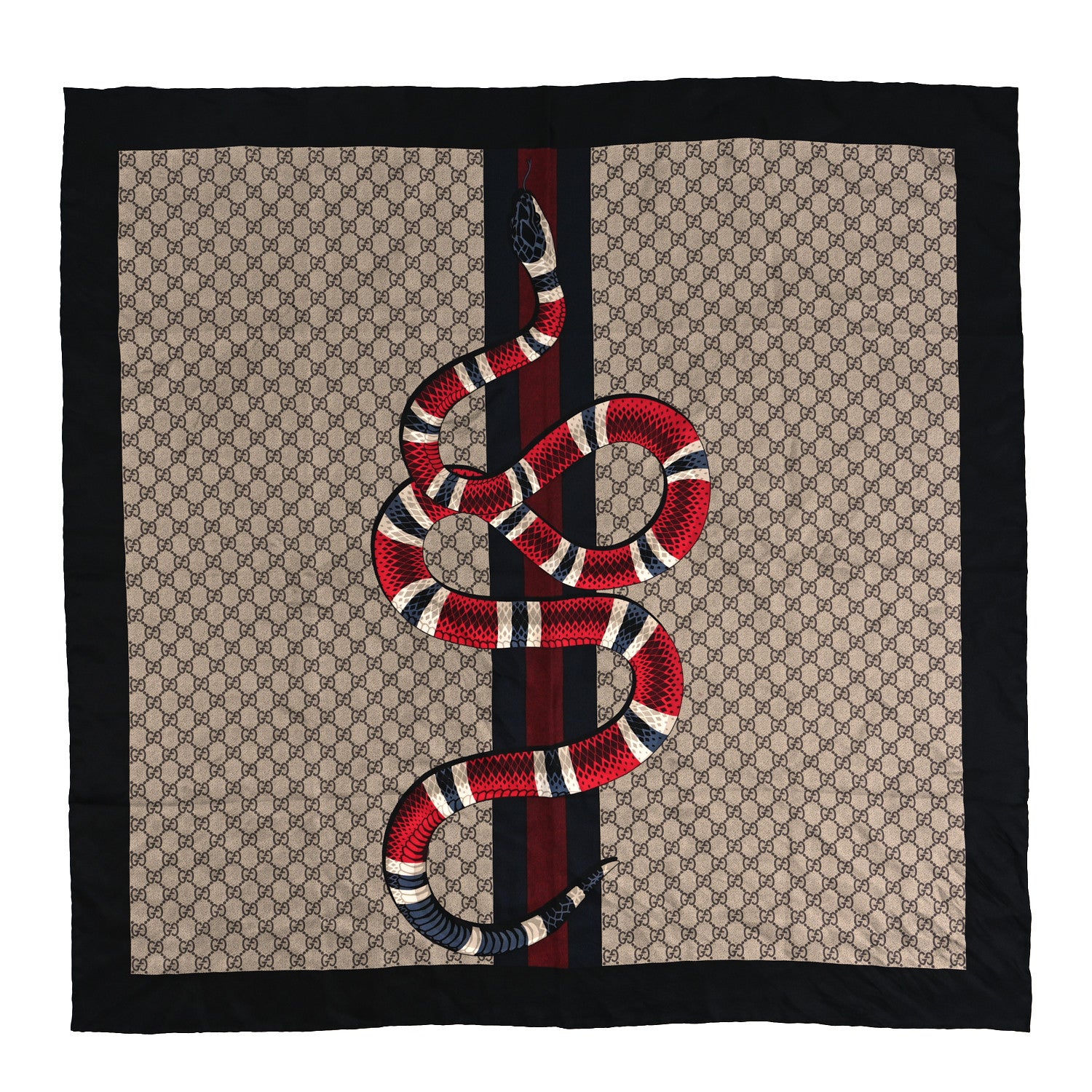 【nakawa様】Gucci シルクスカーフ チェック柄 Gucci Silk Monogram Kingsnake Square Scarf Black Multicolor