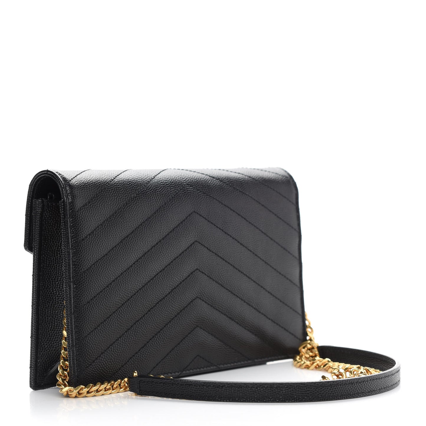 Grain De Poudre Matelasse Chevron Monogram Envelope Chain Wallet Black