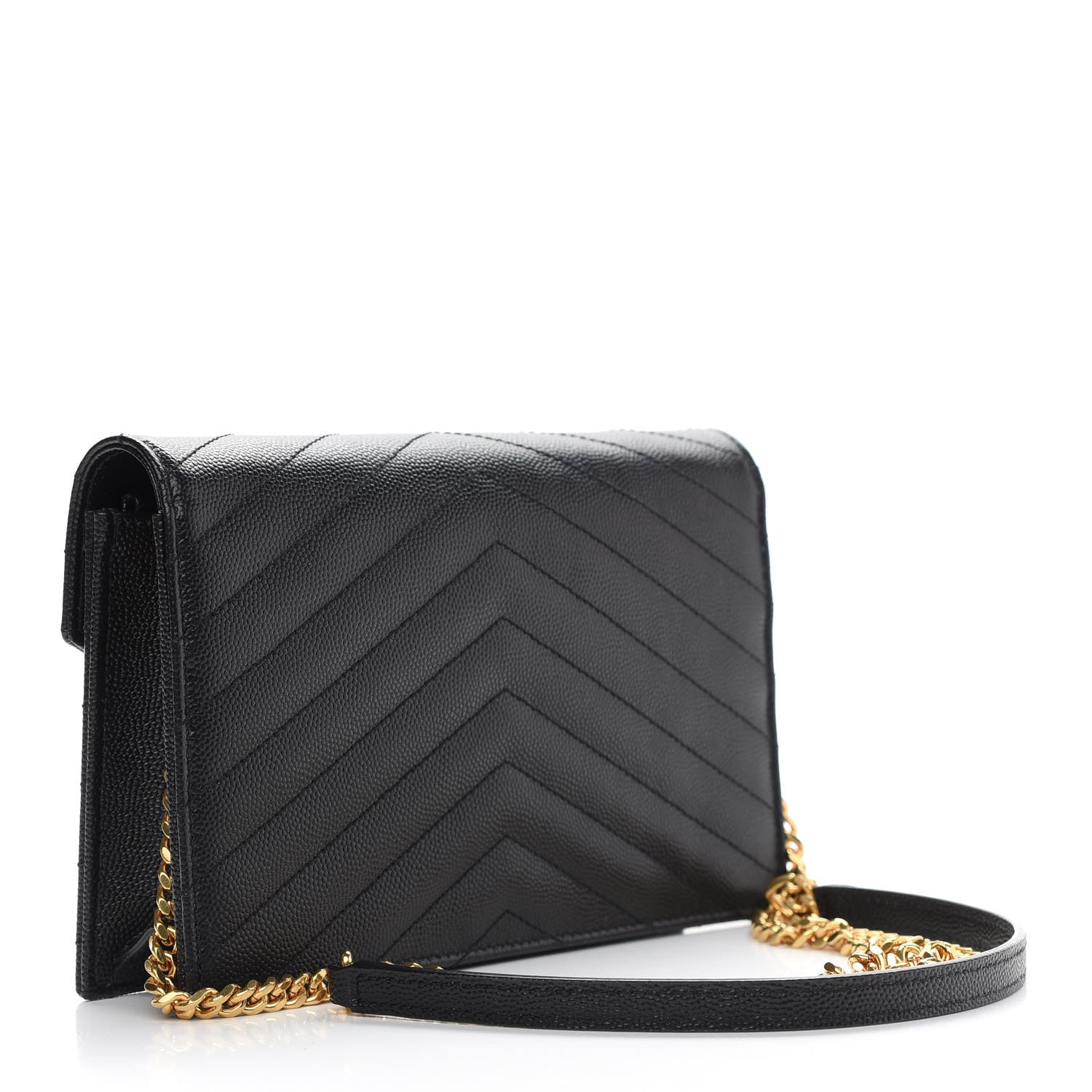 Saint Laurent Grain De Poudre Matelasse Chevron Monogram Envelope Chain Wallet Black 3 of 10
