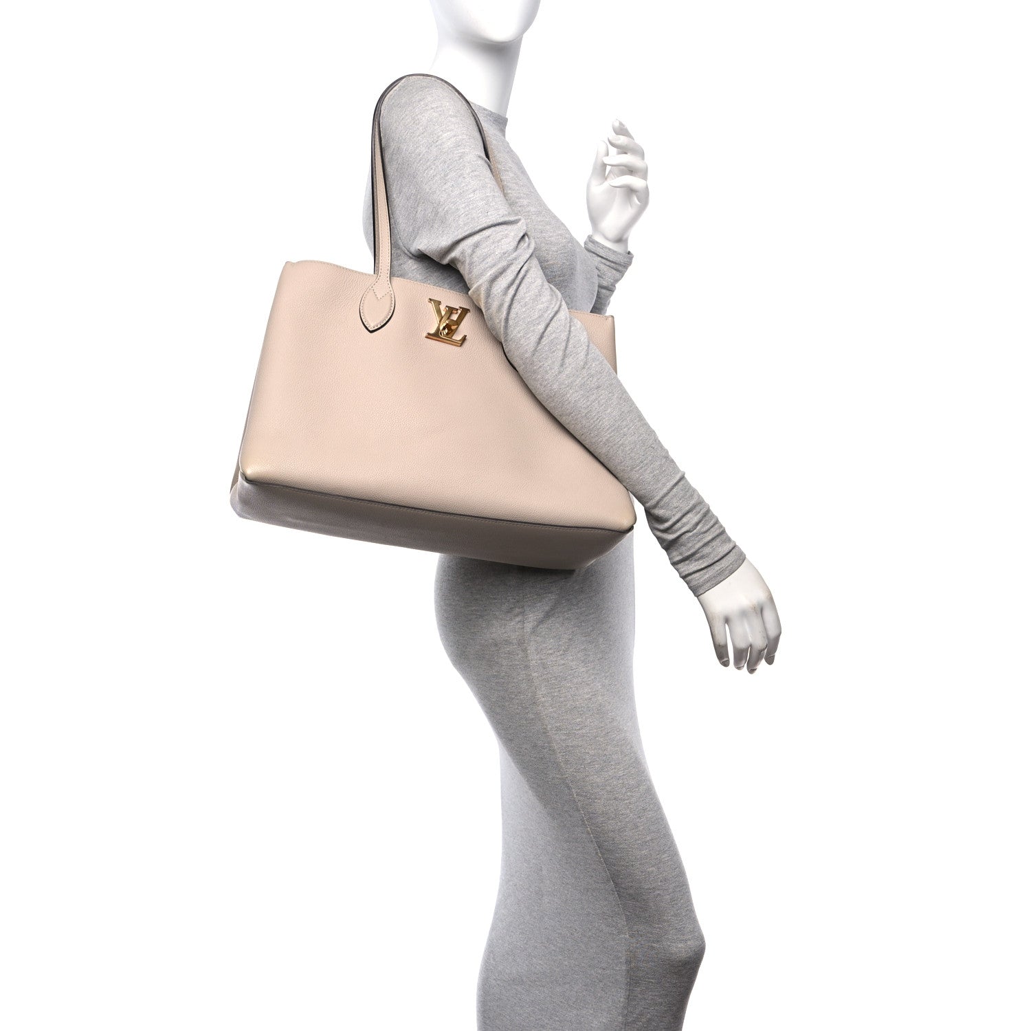 Louis Vuitton Grained Calfskin Lockme Shopper Greige 2 of 16