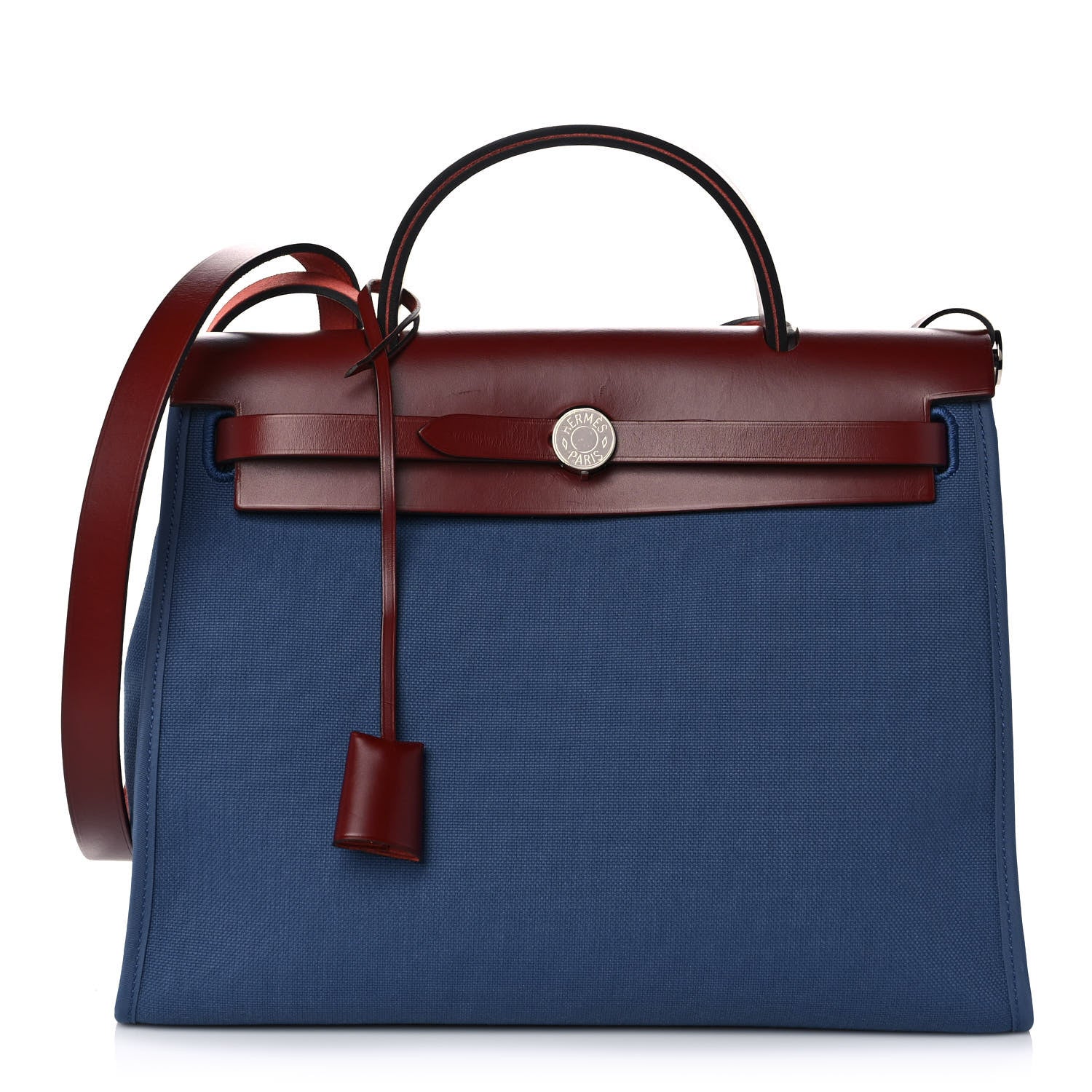 Hermes Vache Hunter Toile Militaire Herbag Zip 31 PM Bleu Agate Rouge H 2 of 15
