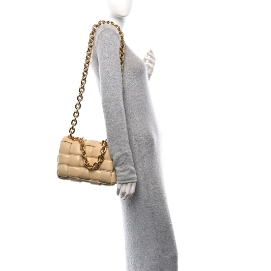 Lambskin Maxi Intreccio Padded Chain Cassette Crossbody Bag Porridge