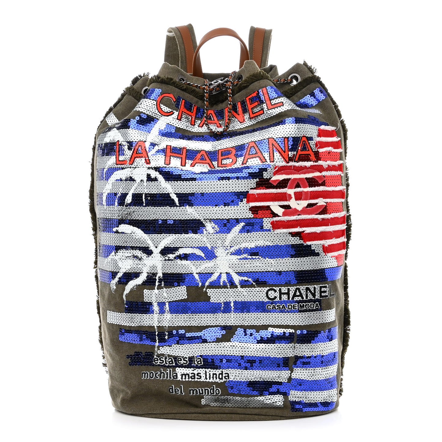 Canvas Sequins Cubano Trip Backpack Khaki