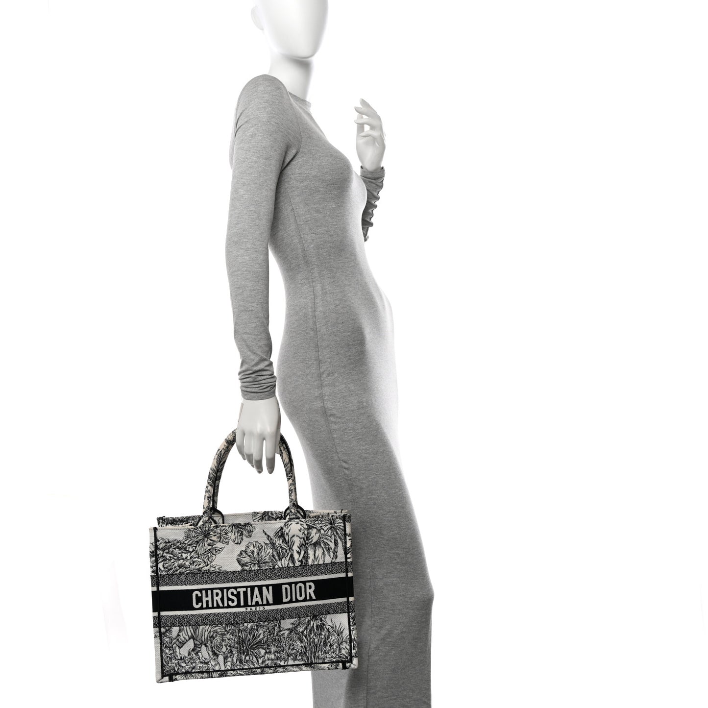 Canvas Embroidered Medium Toile de Jouy Voyage Book Tote White Black