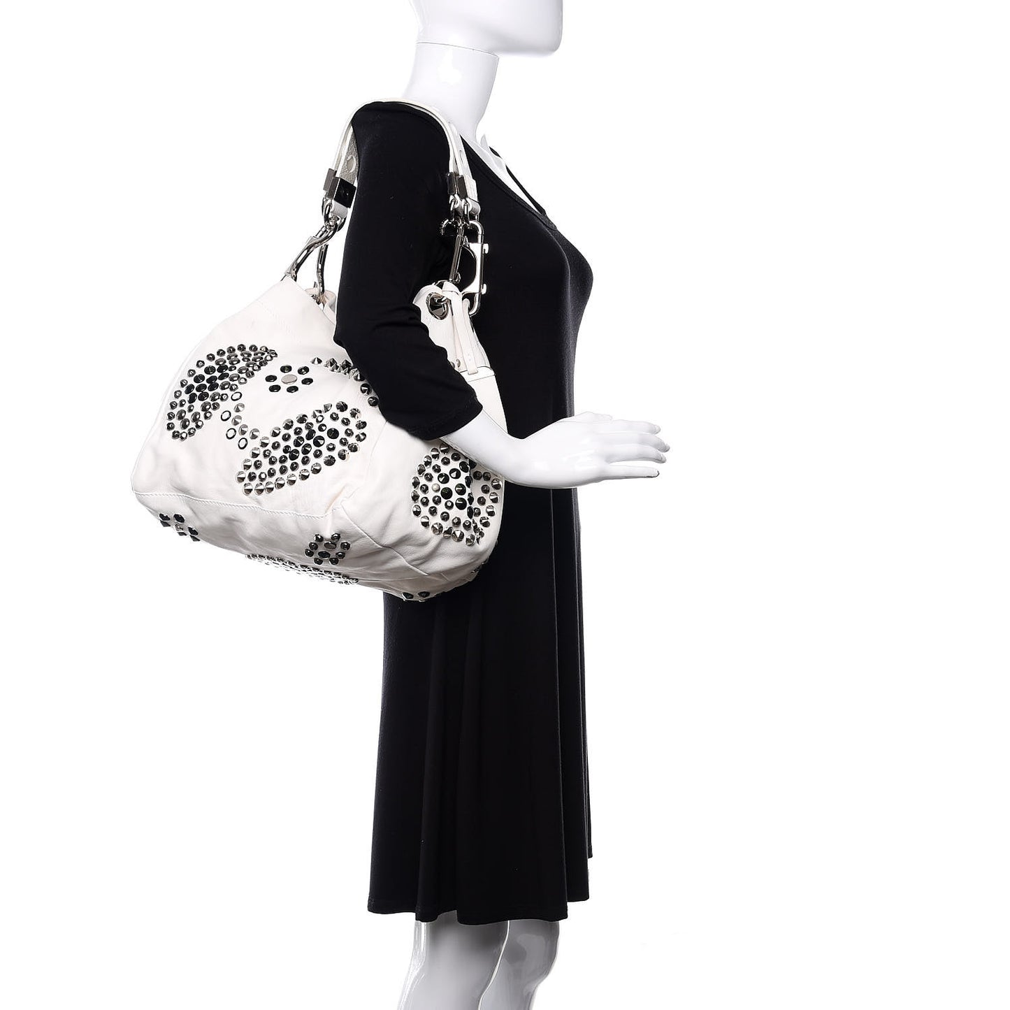 Calfskin Studded Lola Tote White