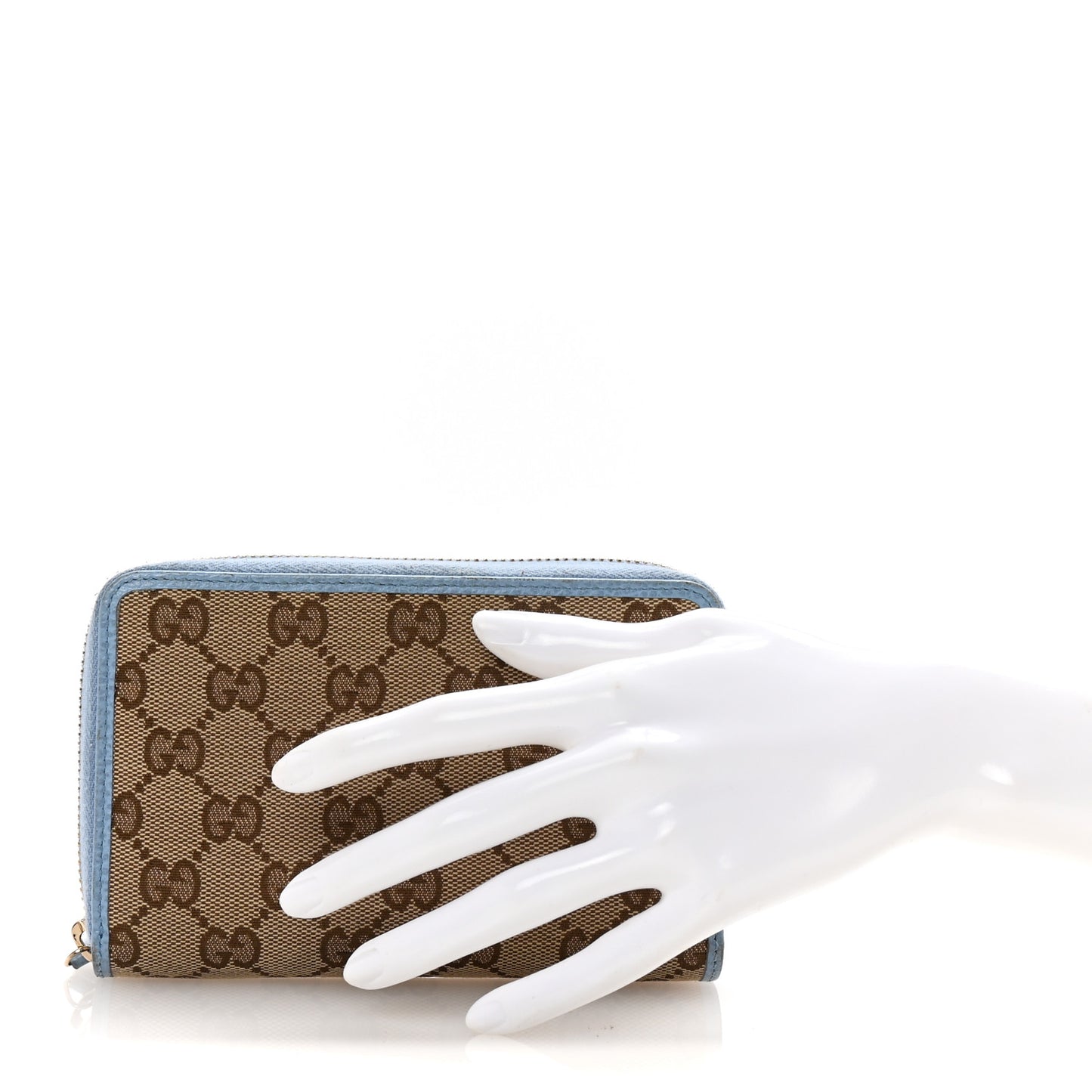 Monogram Dollar Calfskin Zip Around Wallet Beige Ebony Mineral Blue