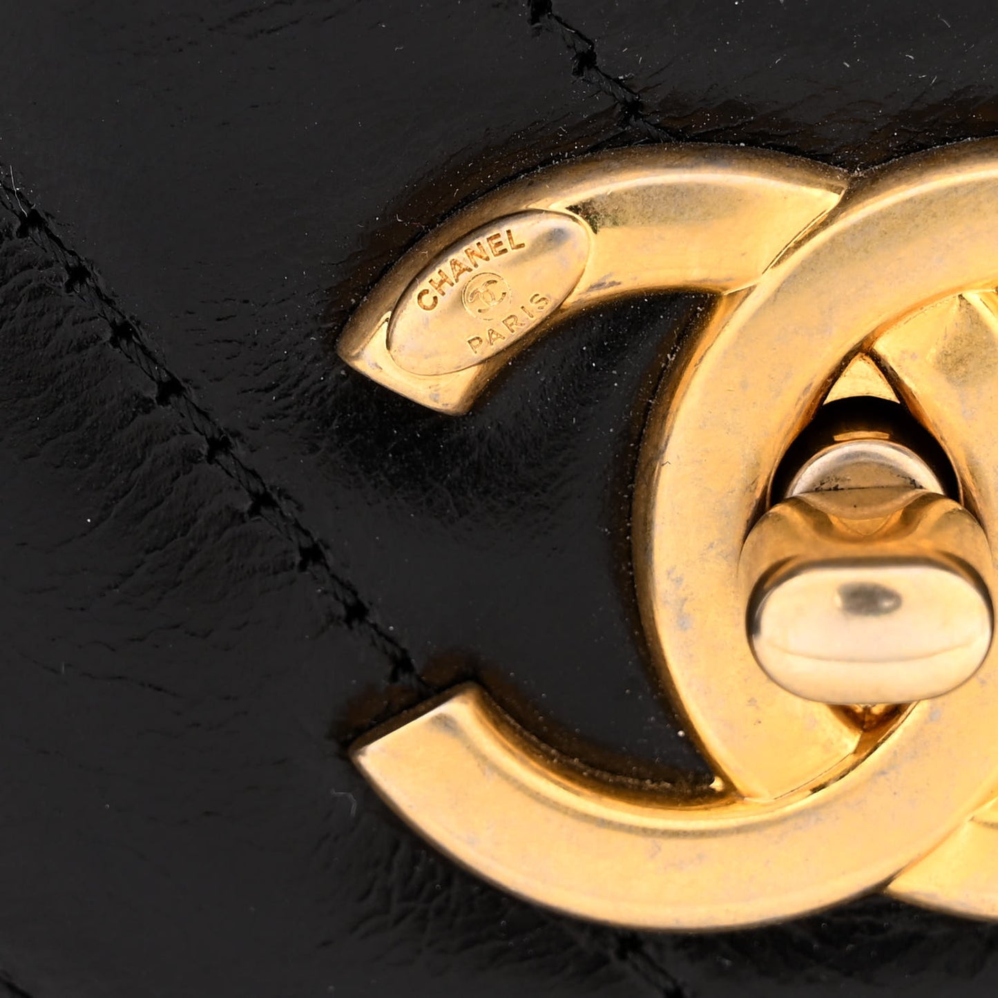 Calfskin Chevron Quilted Medium Coco Handle Flap Black