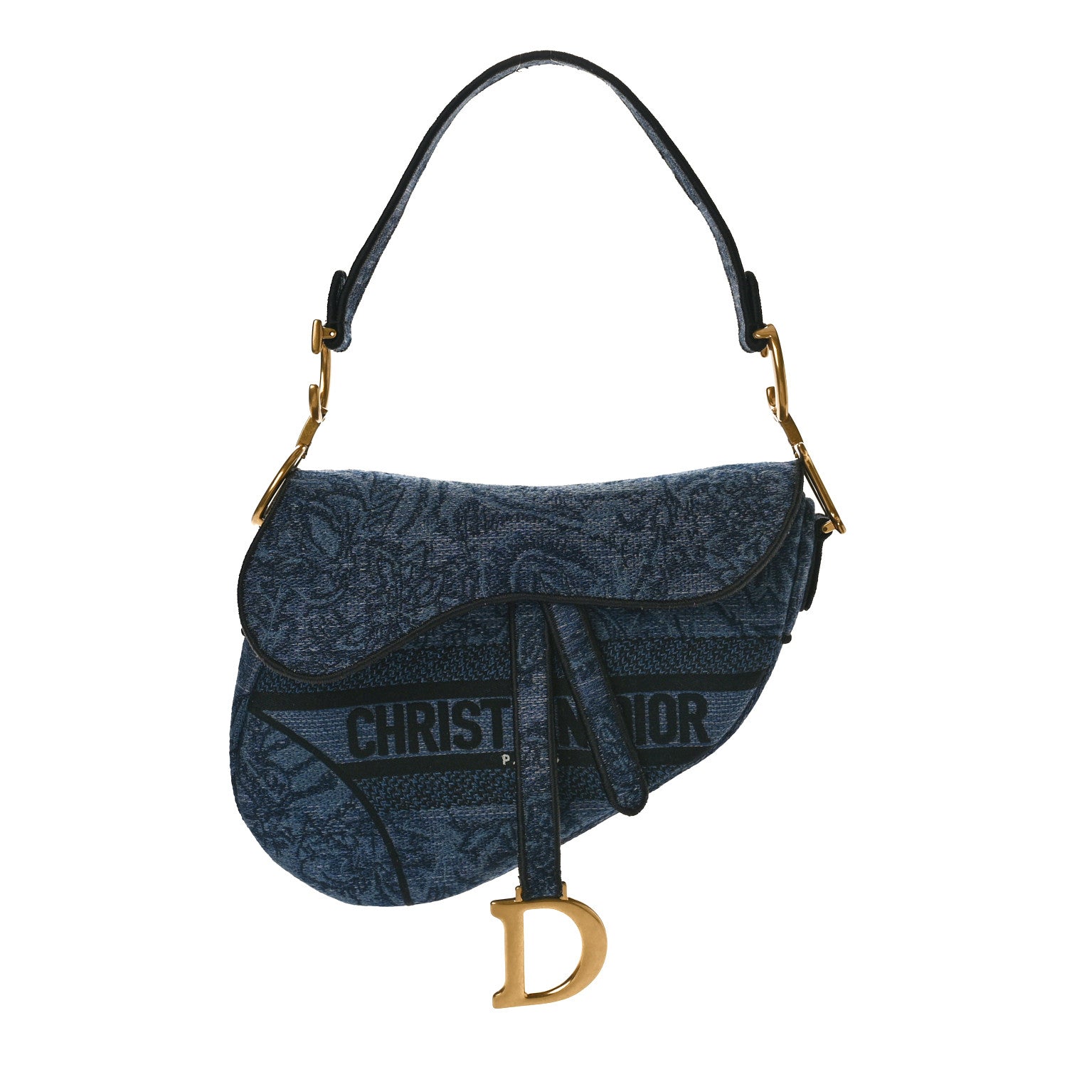 ChristianDiorショルダーバッグ Christian Dior Denim Flowers Embroidered Saddle Bag Blue 1392175