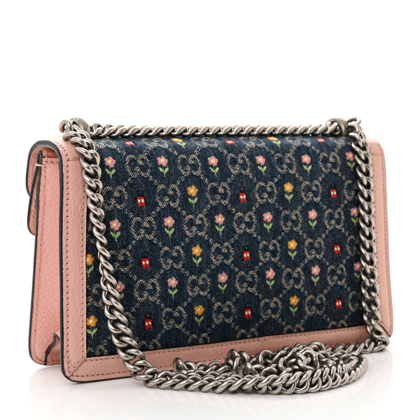 New Denim Dollar Calfskin Floral GG Monogram Small Dionysus Shoulder Bag Blue Tea Multicolor Powder Pink