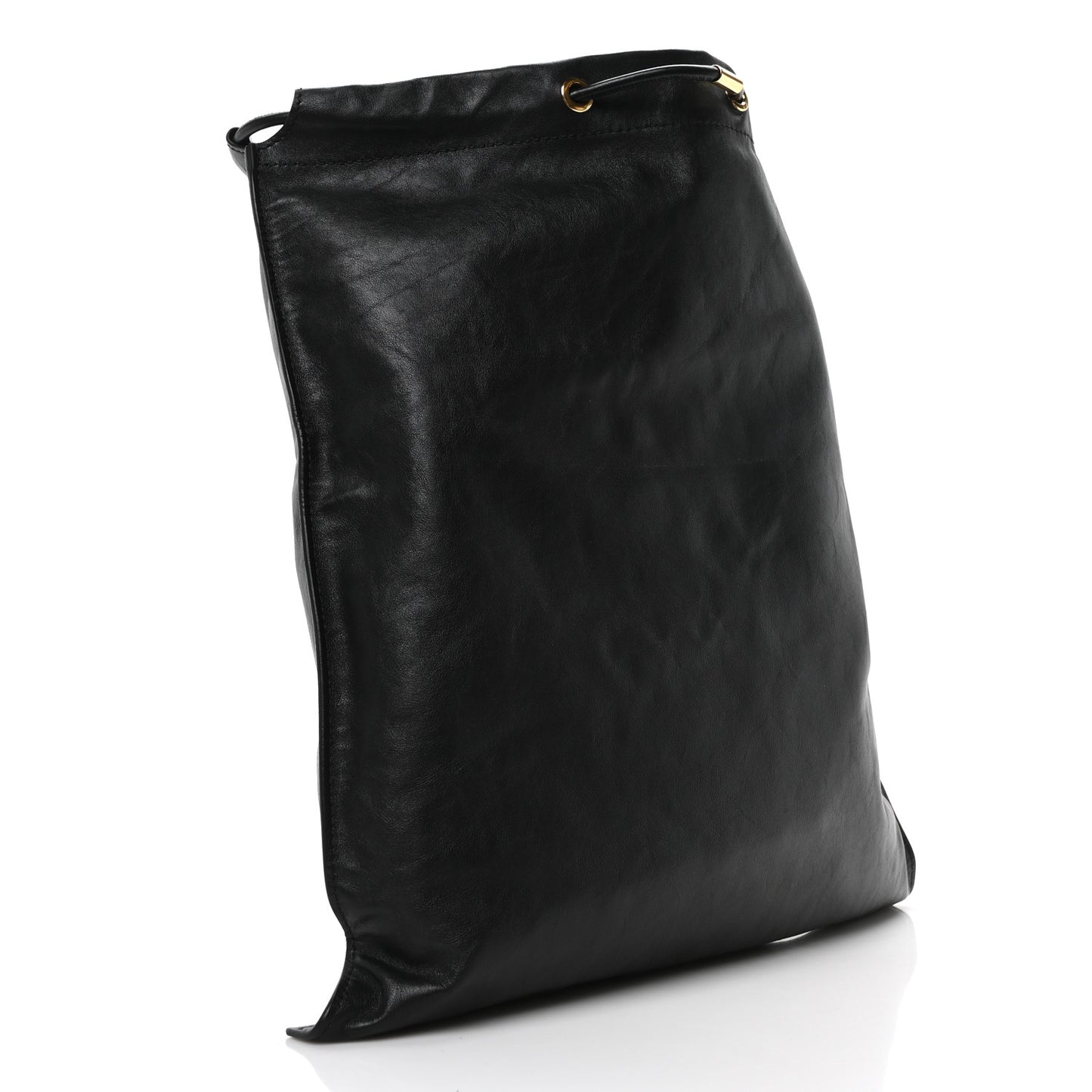 Calfskin Flat Drawstring Tote Black