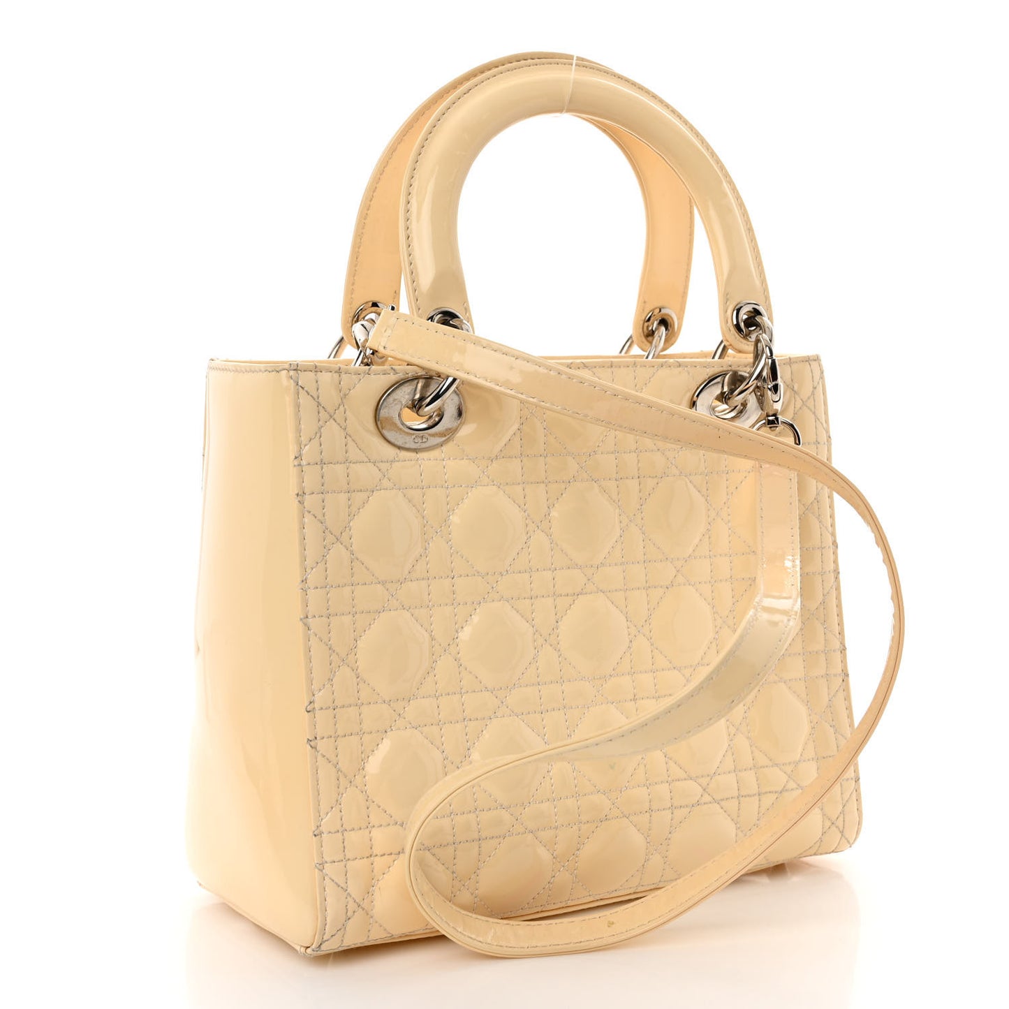 Patent Cannage Medium Lady Dior Beige