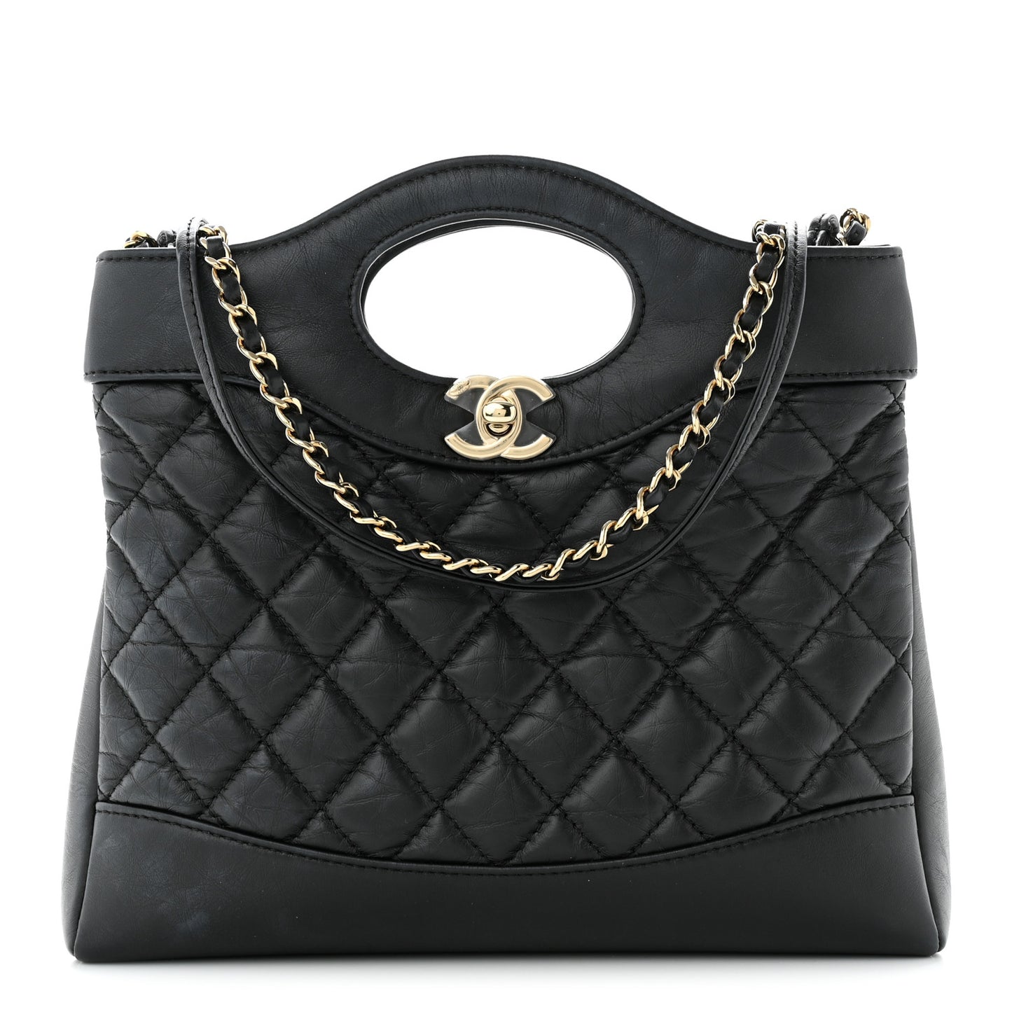 Aged Calfskin Quilted Mini 31 Shopping Bag Black