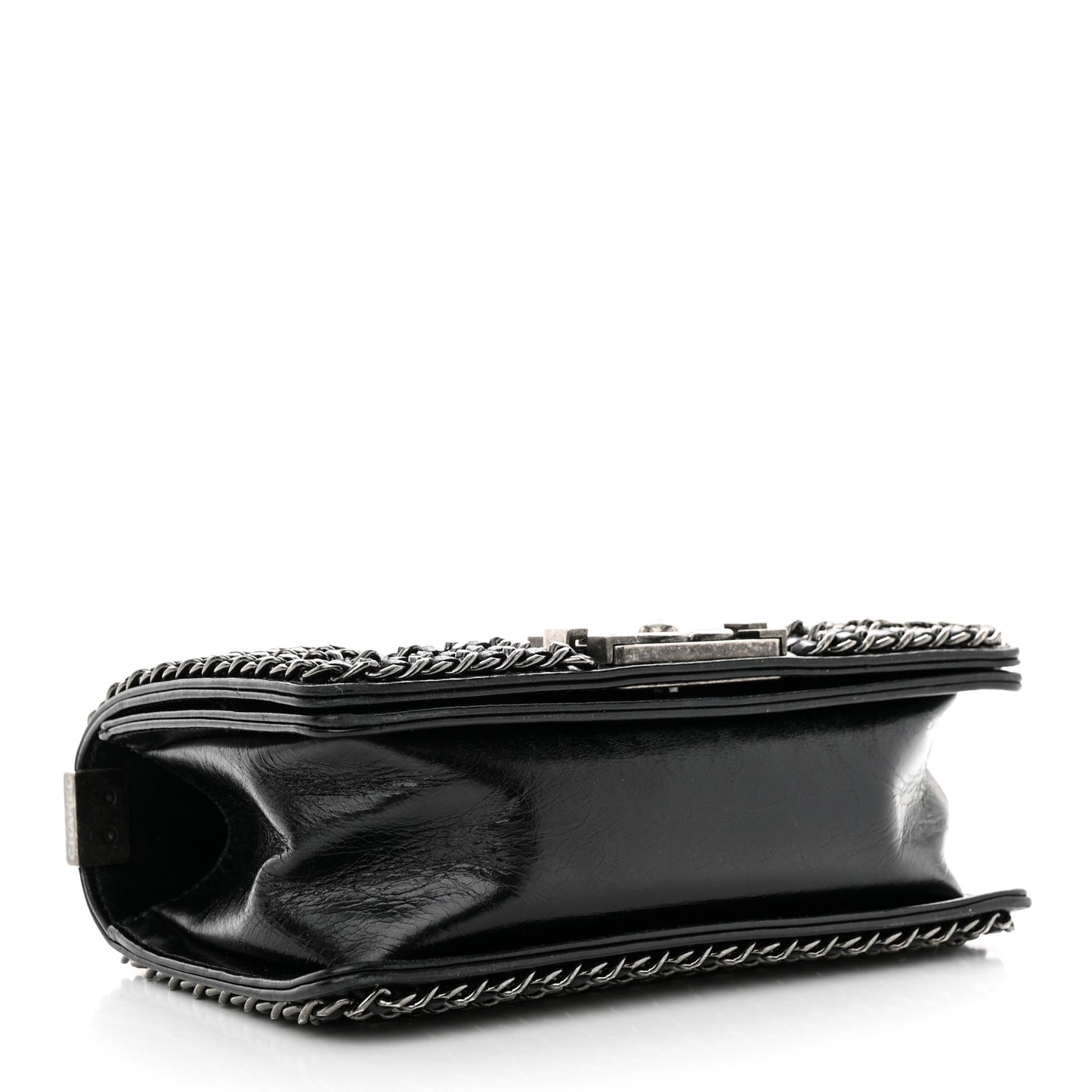 Glazed Calfskin Quilted Small Boy Chained Flap Black