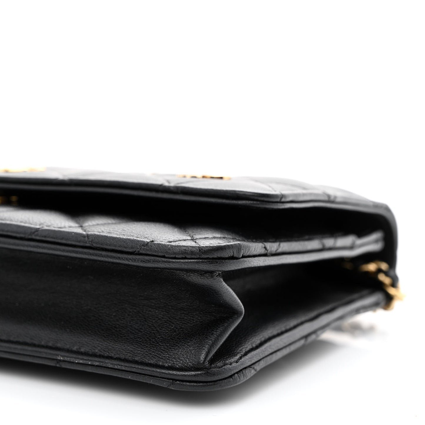 Lambskin Quilted Enamel Coco Casino Wallet On Chain WOC Black