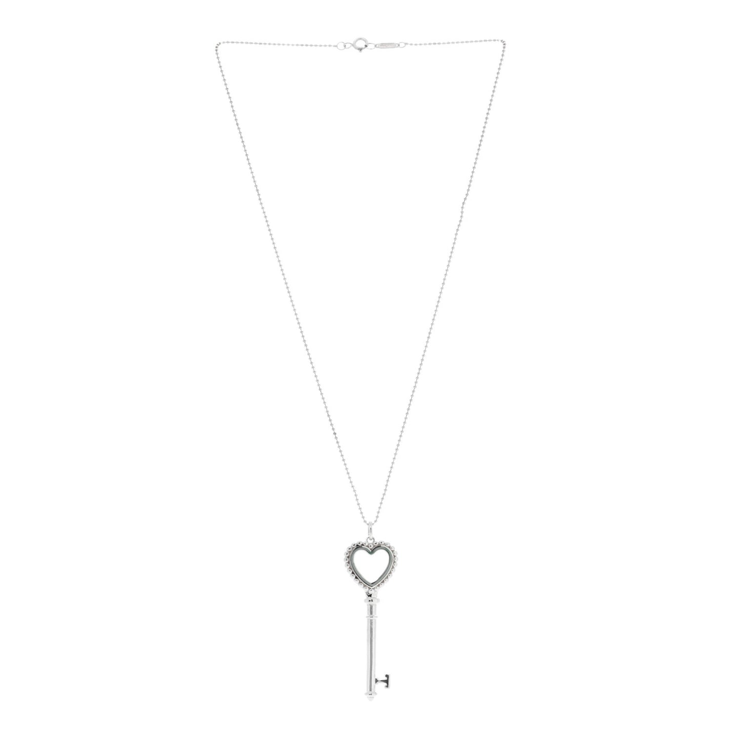 Sterling Silver Enamel Beaded Heart Key Pendant Necklace Blue