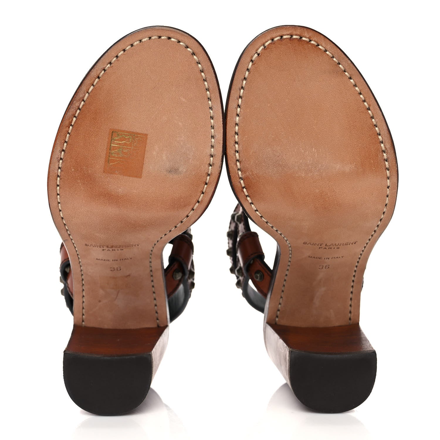 Saint Laurent Calfskin Studded Sandal Pumps 36 Brown 5 of 11