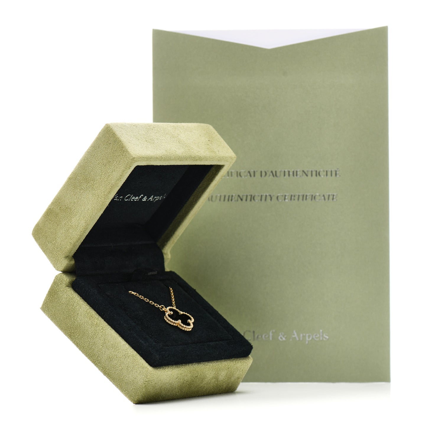 18K Yellow Gold Black Onyx Vintage Alhambra Pendant Necklace