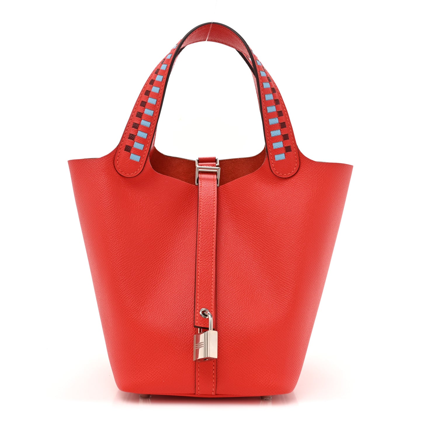 Epsom Tressage De Cuir Picotin Lock 18 PM Rouge Coeur Bleu du Nord Rouge H