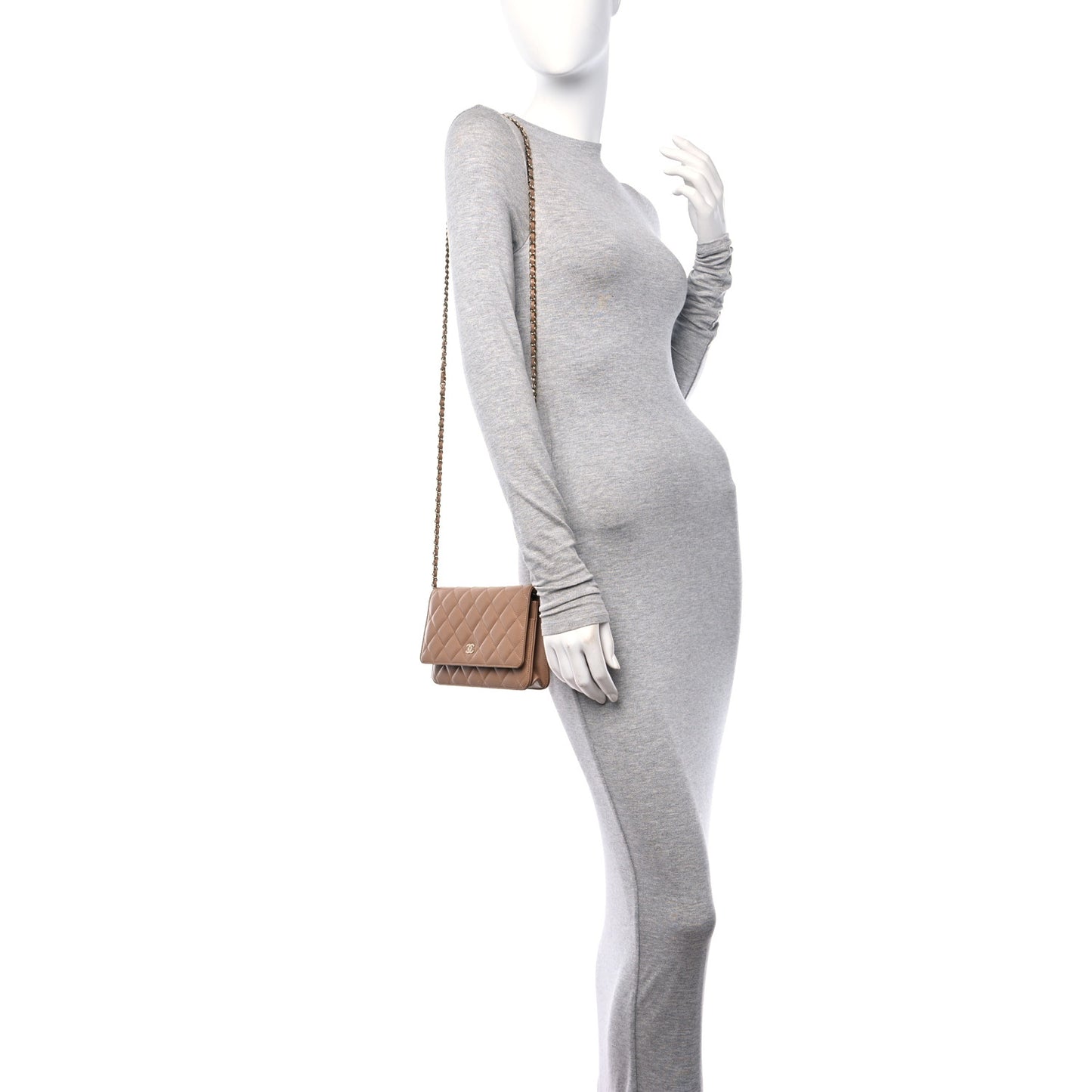 Caviar Quilted Wallet on Chain WOC Dark Beige