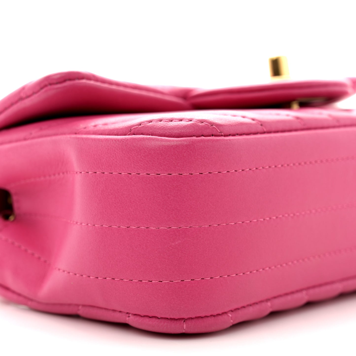 Lambskin Chevron Quilted Extra Mini Rectangular Flap Dark Pink