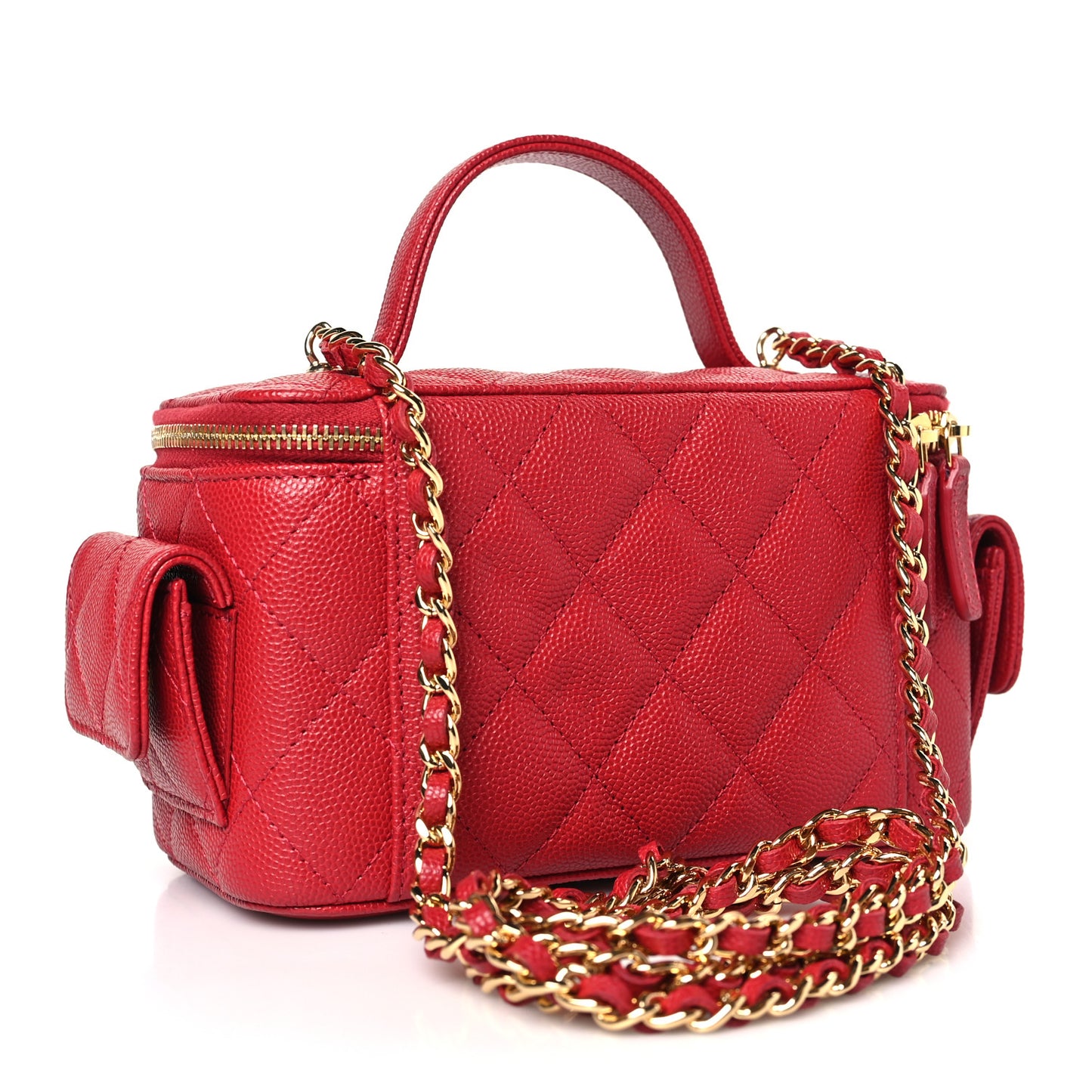 Caviar Quilted Polly Pocket East West Top Vanity With Chain Red