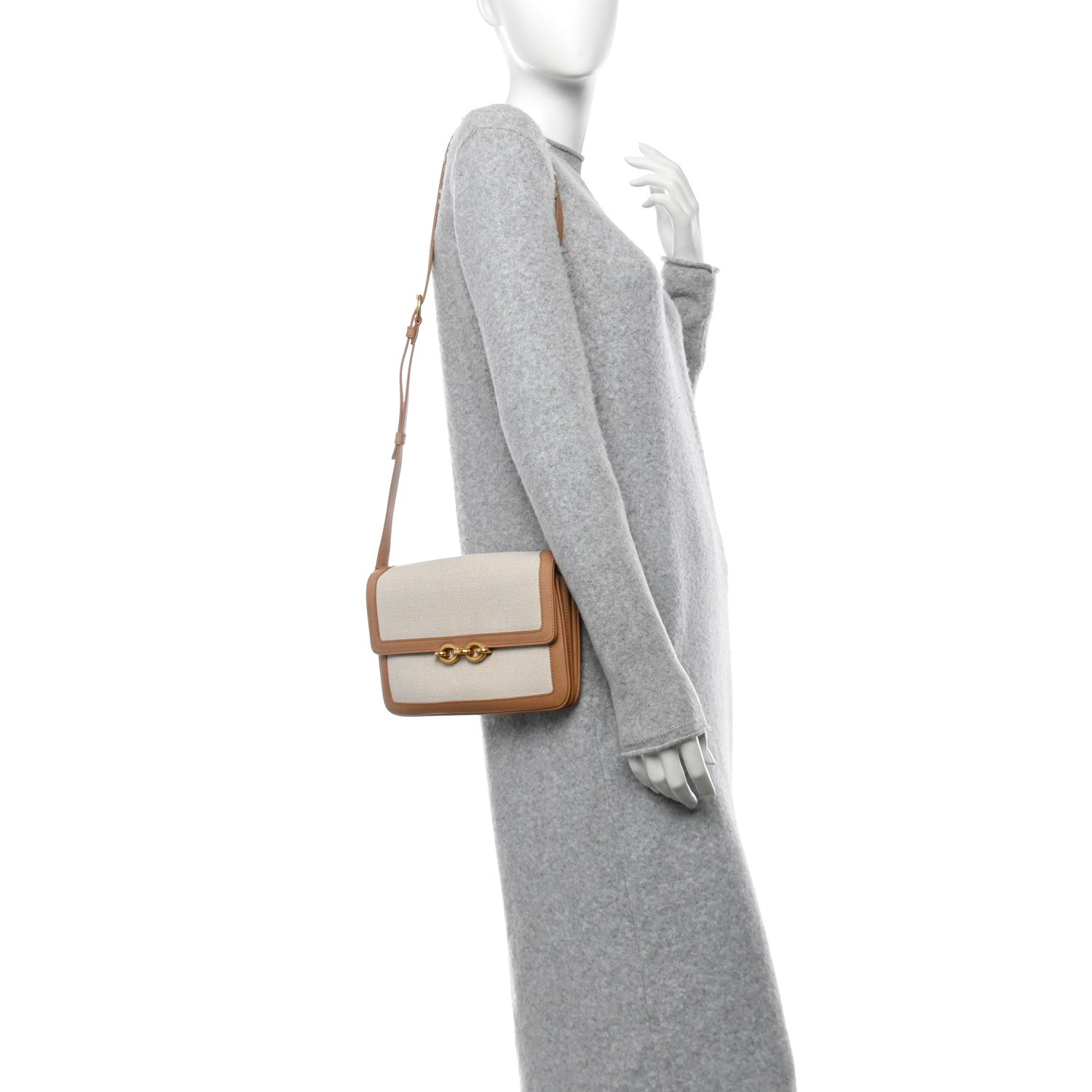 Saint Laurent Smooth Calfskin Cotton Canvas Le Maillon Satchel Natural Beige 2 of 13