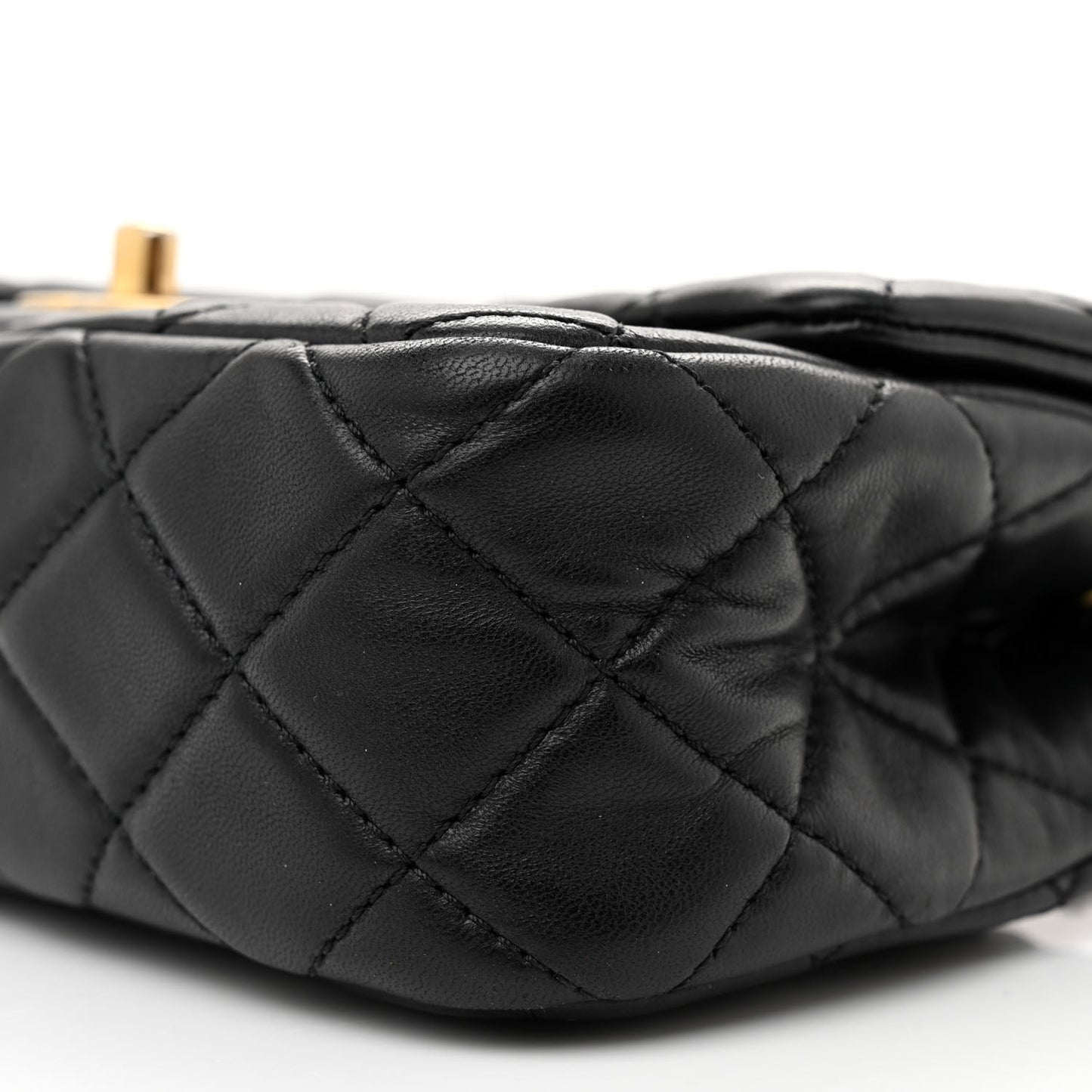 Lambskin Quilted Mini Rectangular Pearl Crush Flap Black